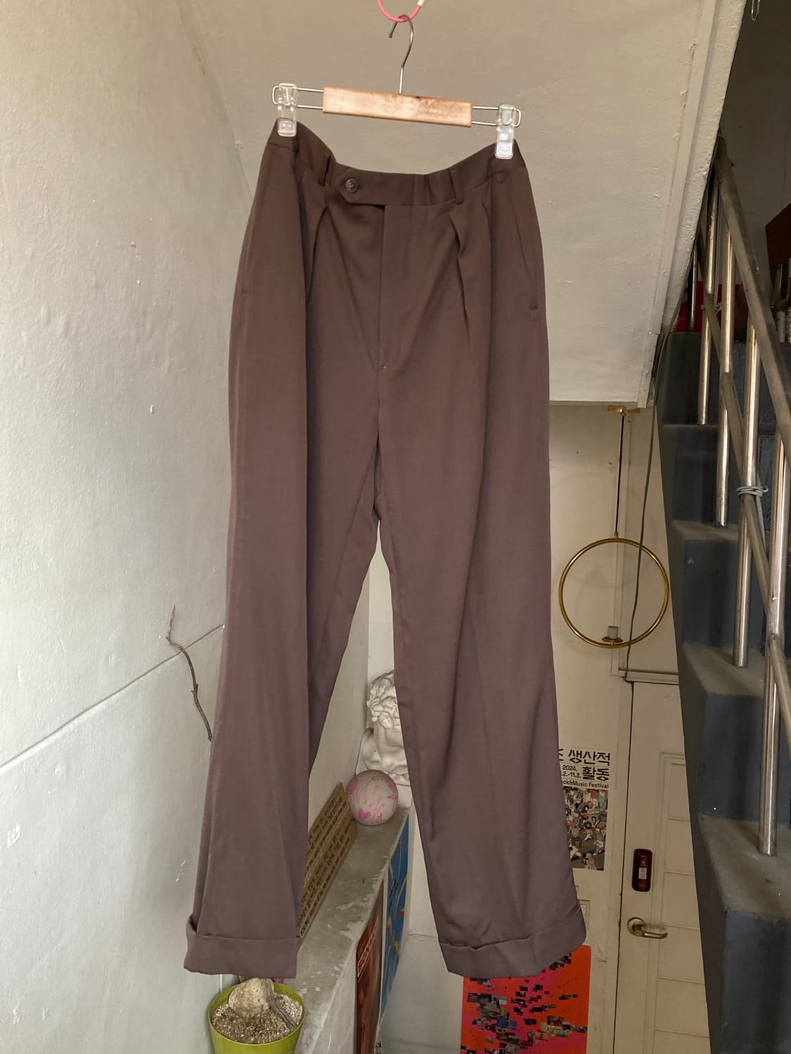 빈티지 브라운 핀턱 슬랙스 상품이미지1