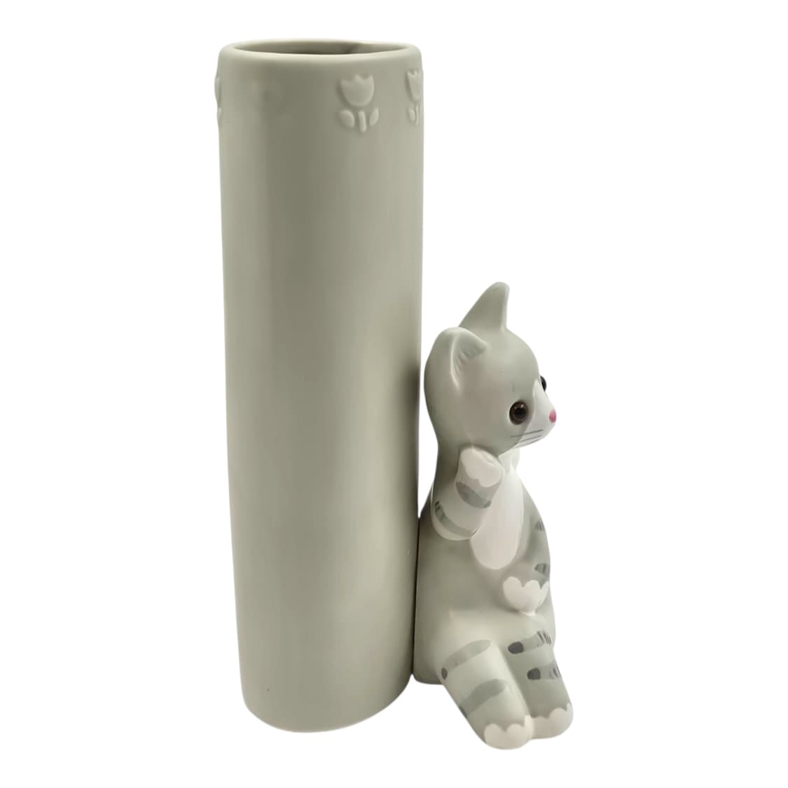 90s 일본 세토 핸드메이드 고양이 피겨린 기둥 꽃병 상품이미지3