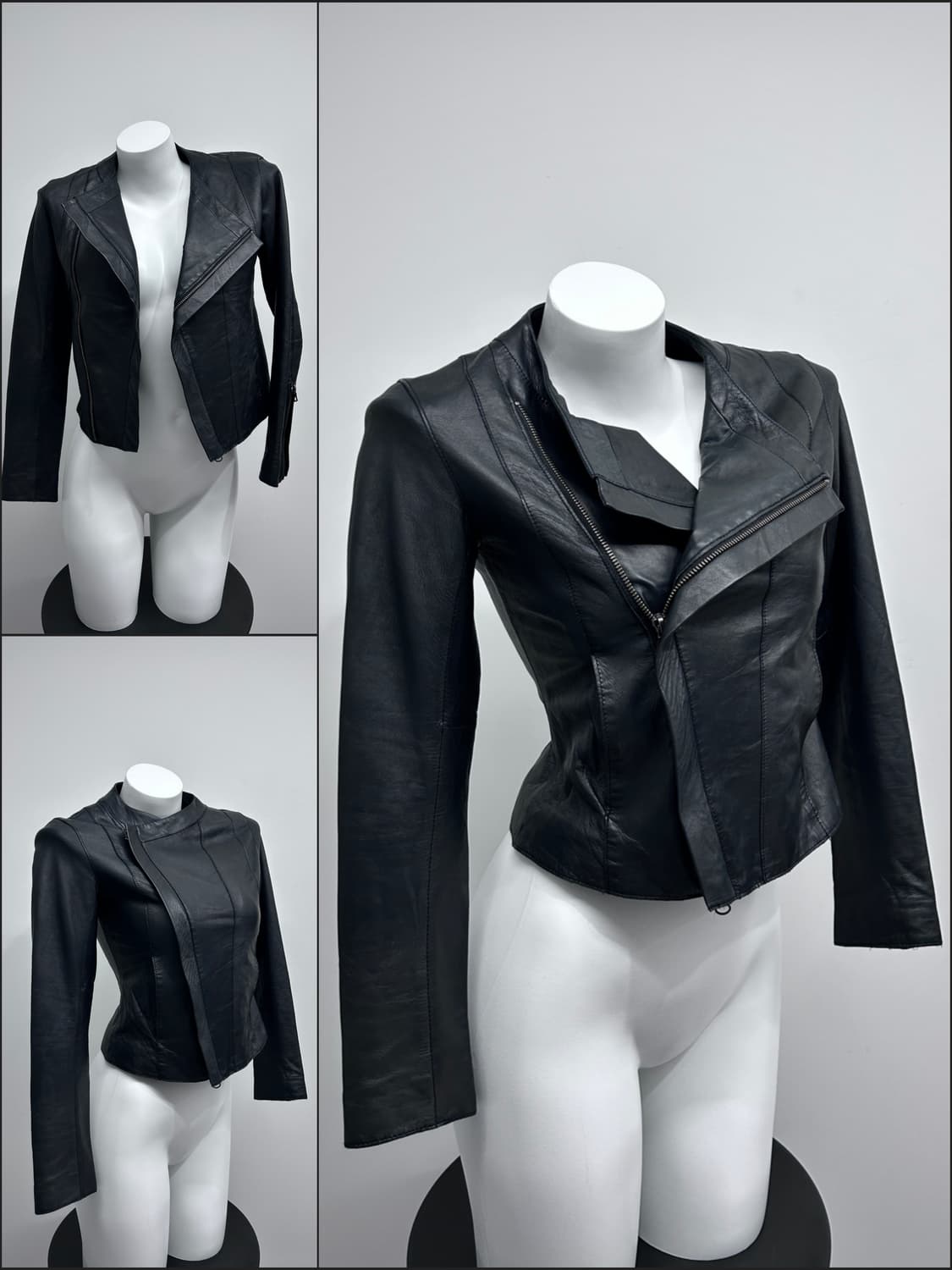 00‘s jpn 사선 레더 자켓 상품이미지1