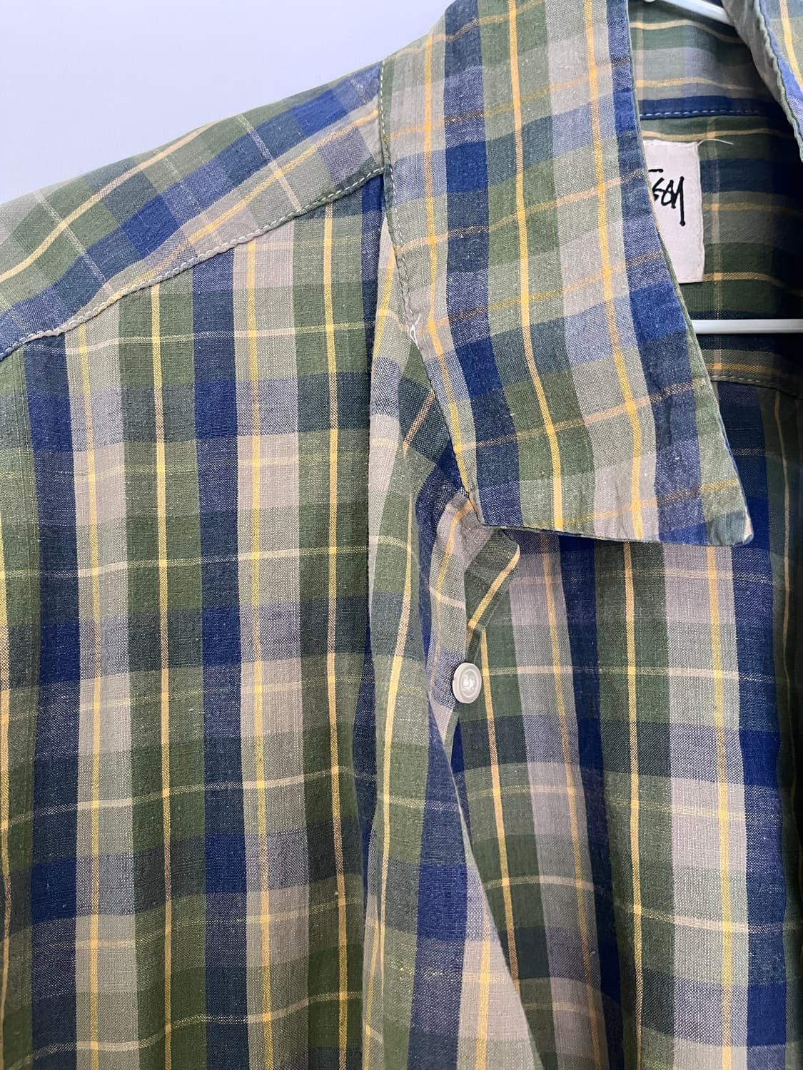 90s stussy 그린 플레이드 루프 칼라 셔츠 상품이미지6