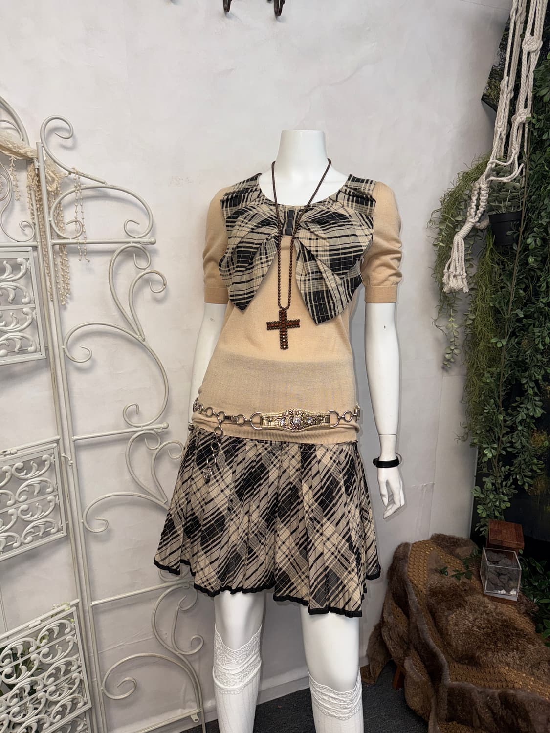 O’2nd beige check ribbon point half knit 상품이미지6