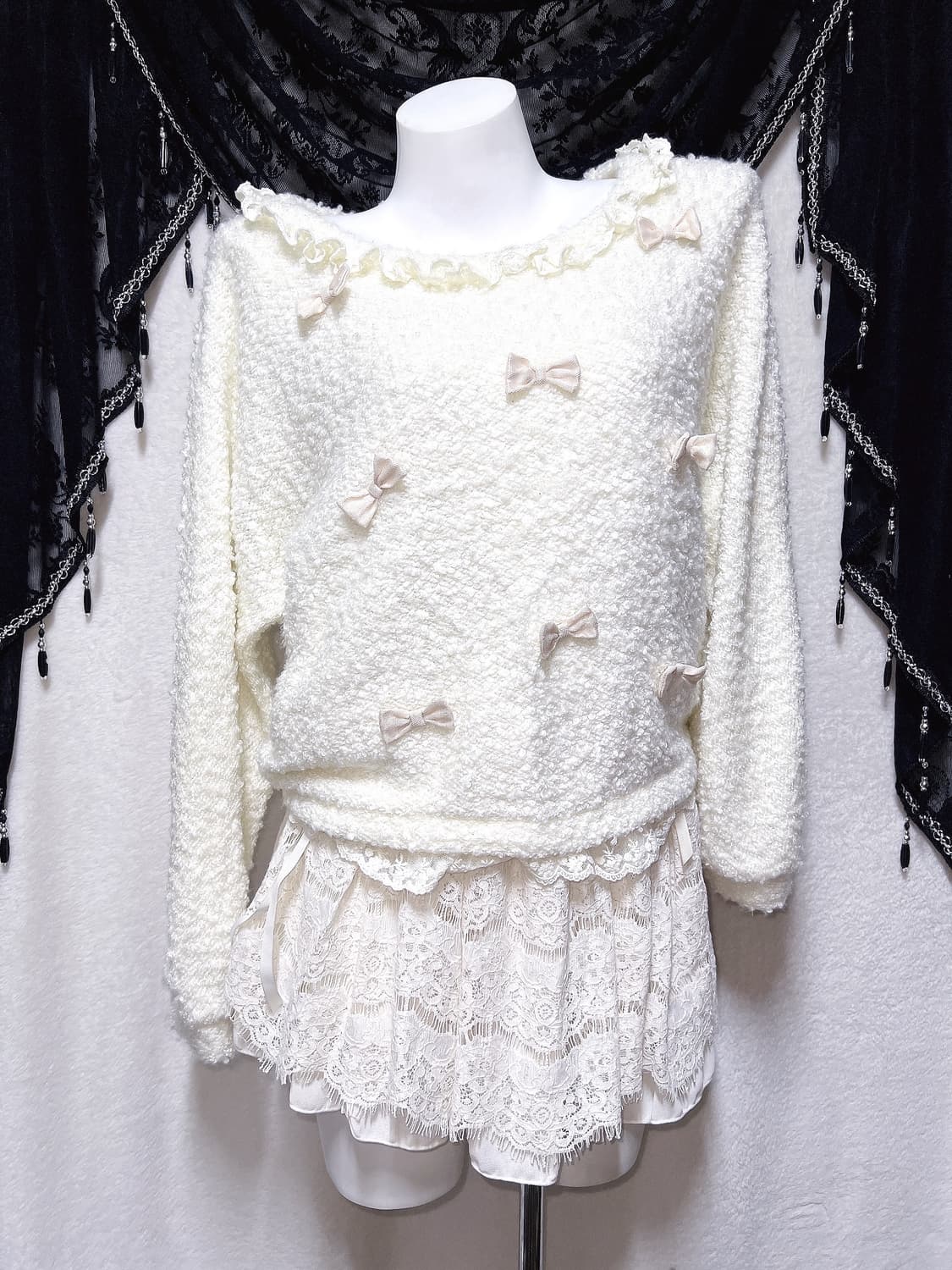 리즈리사 달천깔 라떼갸루 히메 로맨틱 로걀 백리본 뽀글이 니트 핀터 희귀 상품이미지6