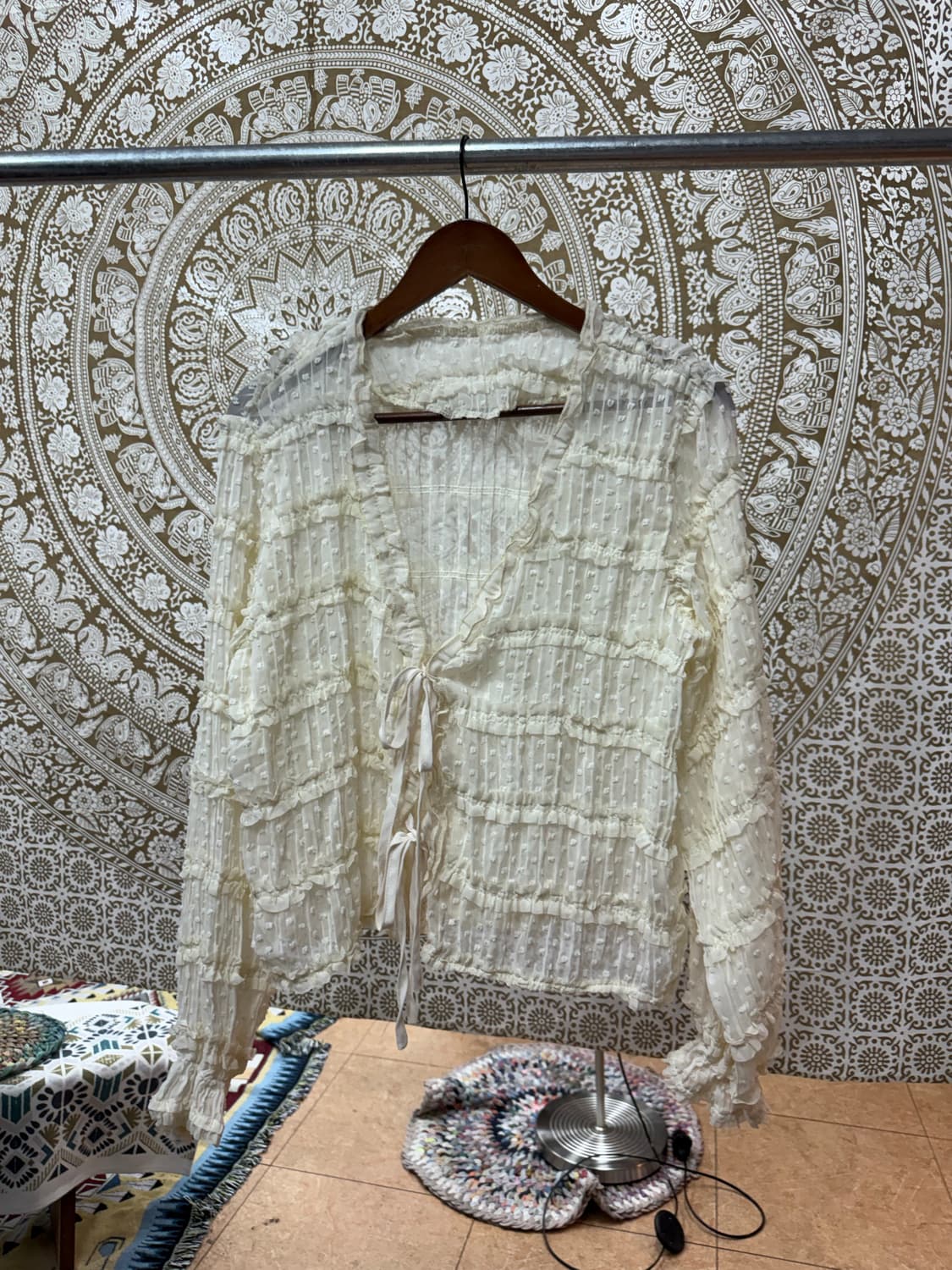 빈티지 여성 프릴 도트 시스루 가디건 (Z1027) 상품이미지3