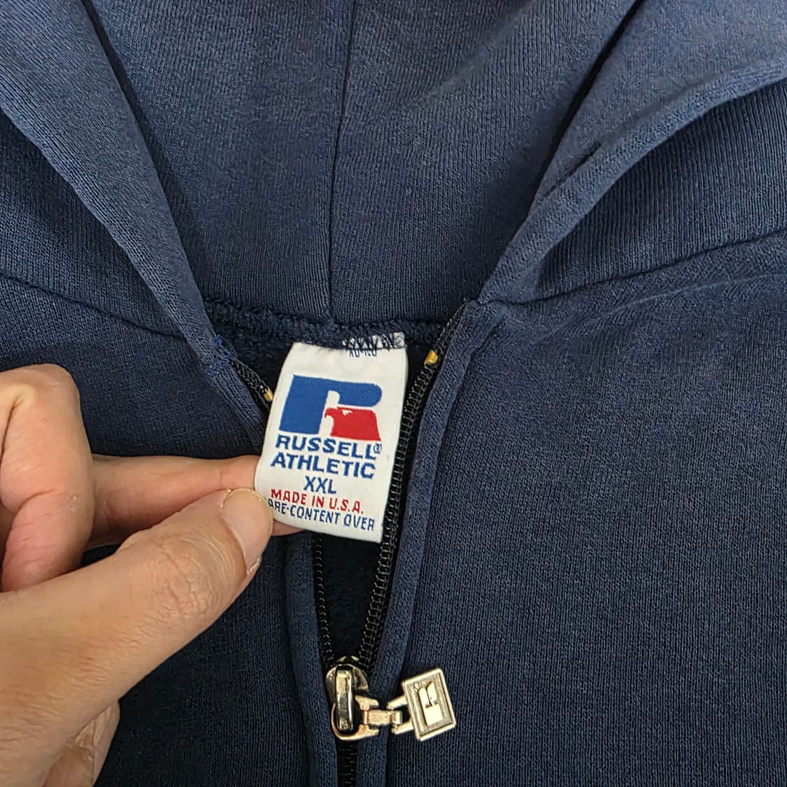 [XXL] 90s USA 빈티지 러셀 애슬레틱 후드집업 네이비 쿨페이드 상품이미지9