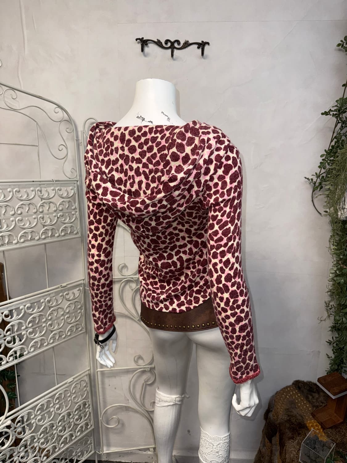 Cherry pink leopard hood knit 상품이미지3