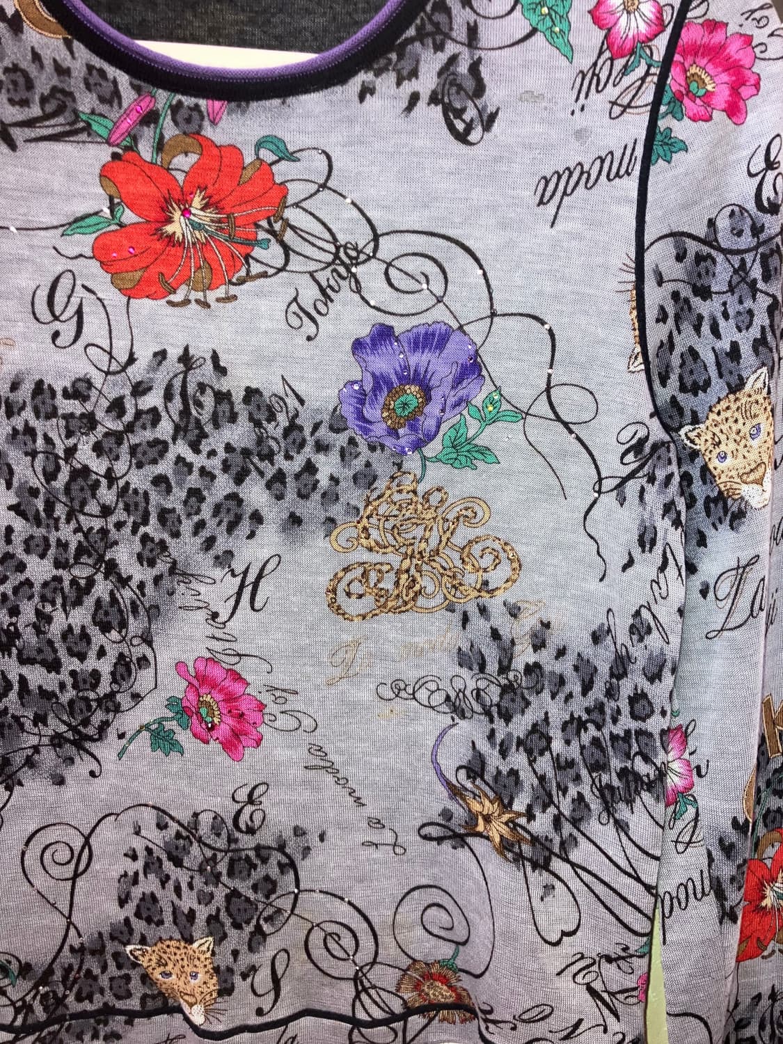 jpn 레오파드 비즈 포인트 니트 티셔츠 상품이미지3