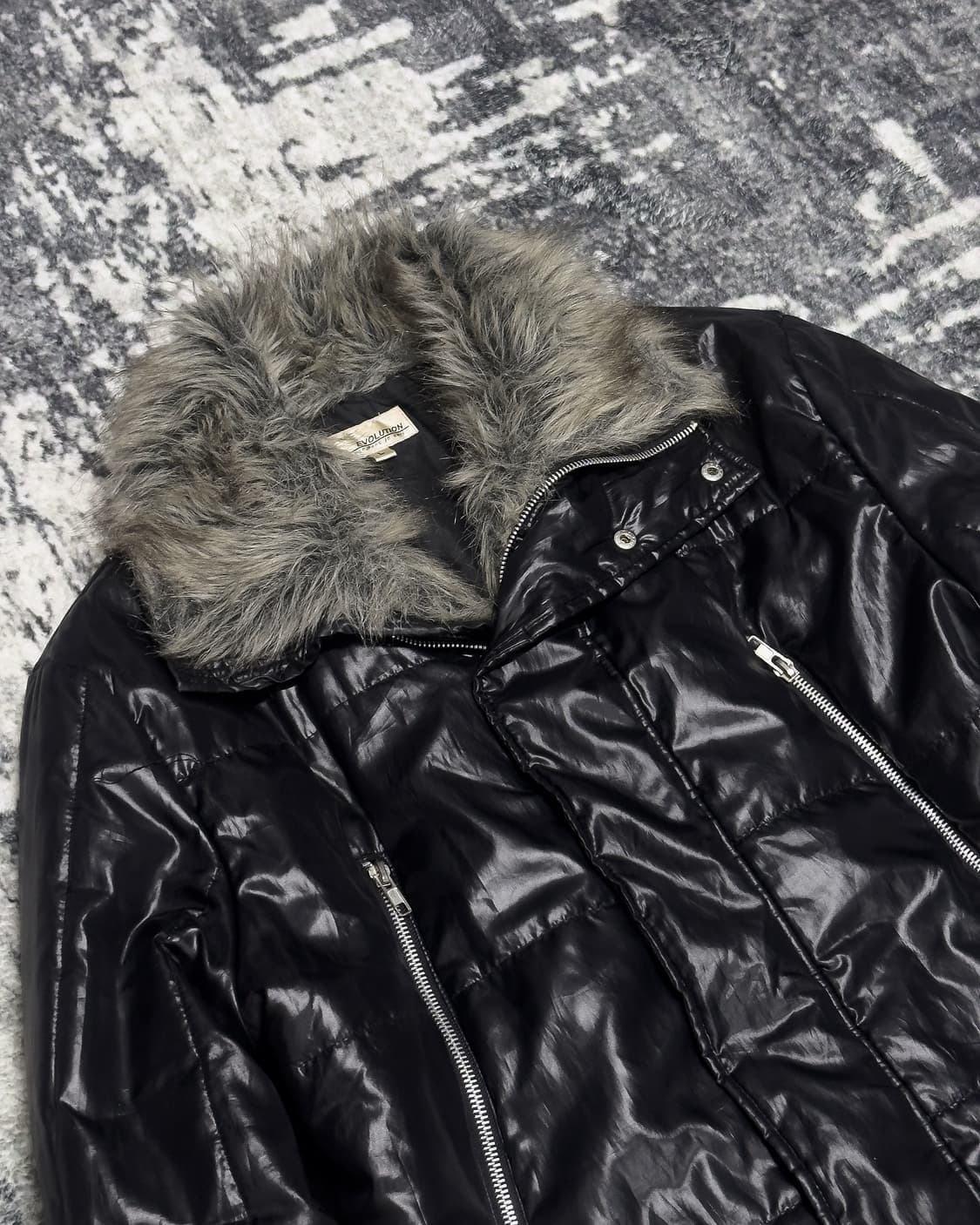 {Unknown} Glossy Black Fur Padded Jacket 상품이미지4