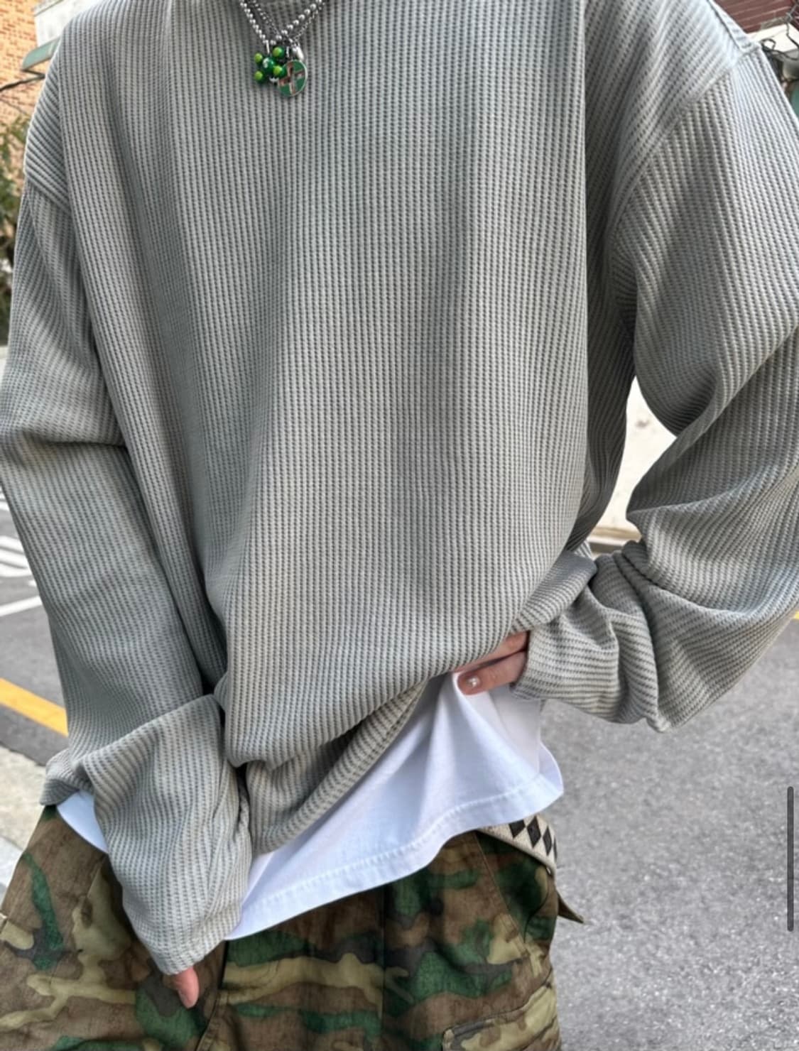 언타이틀드 아이딜 와플 롱슬리브 세이지 그린 상품이미지1