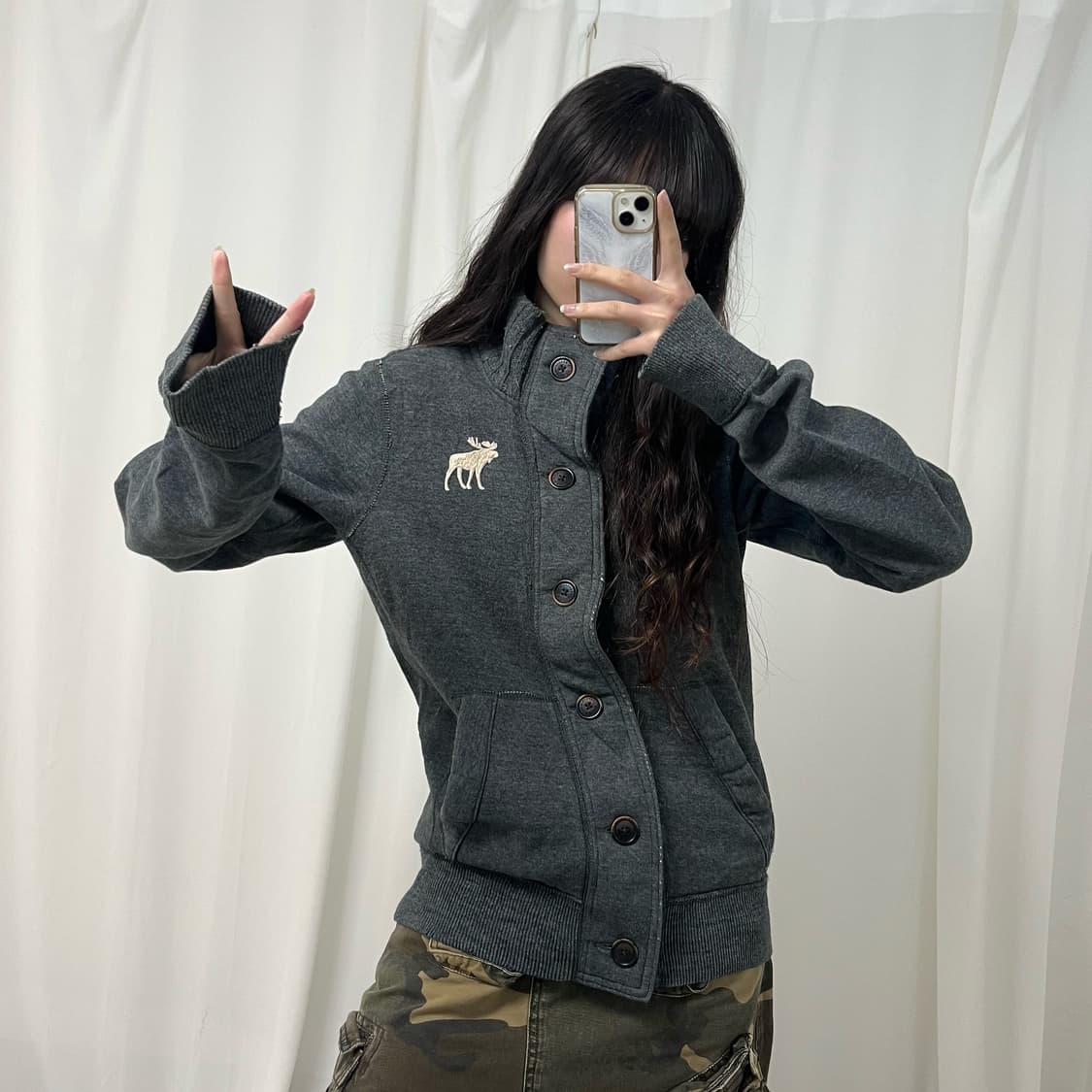 Abercrombie gray button neck zip-up 상품이미지2