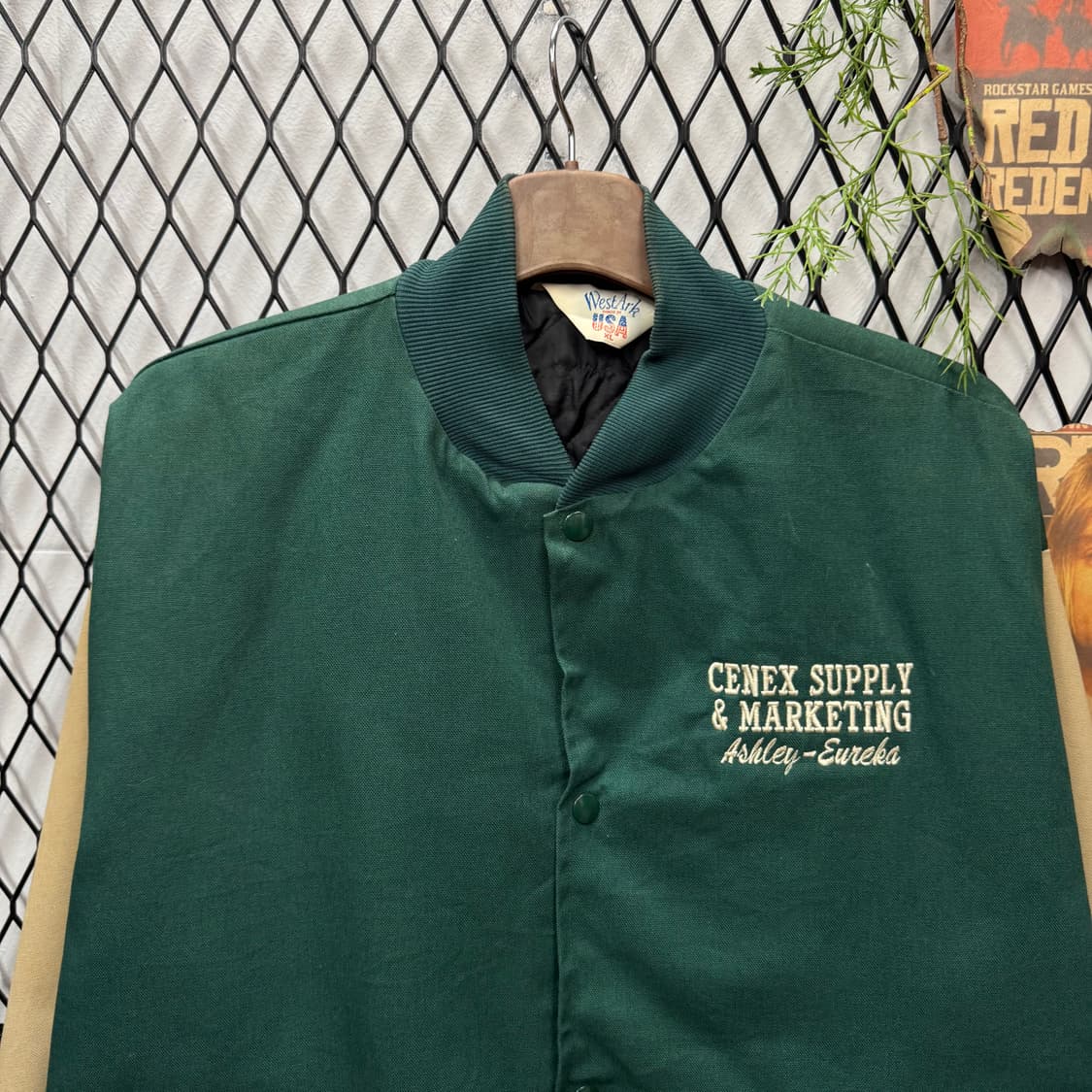 00s USA VINTAGE 코튼 워크 자켓 베이지 배색 딥그린 상품이미지3