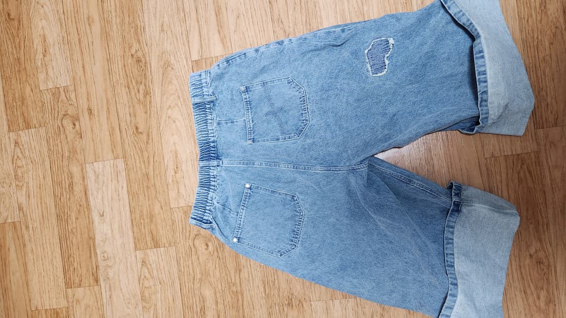 엑스톤즈 롤업 패치워크 버뮤다 데님 팬츠 상품이미지3