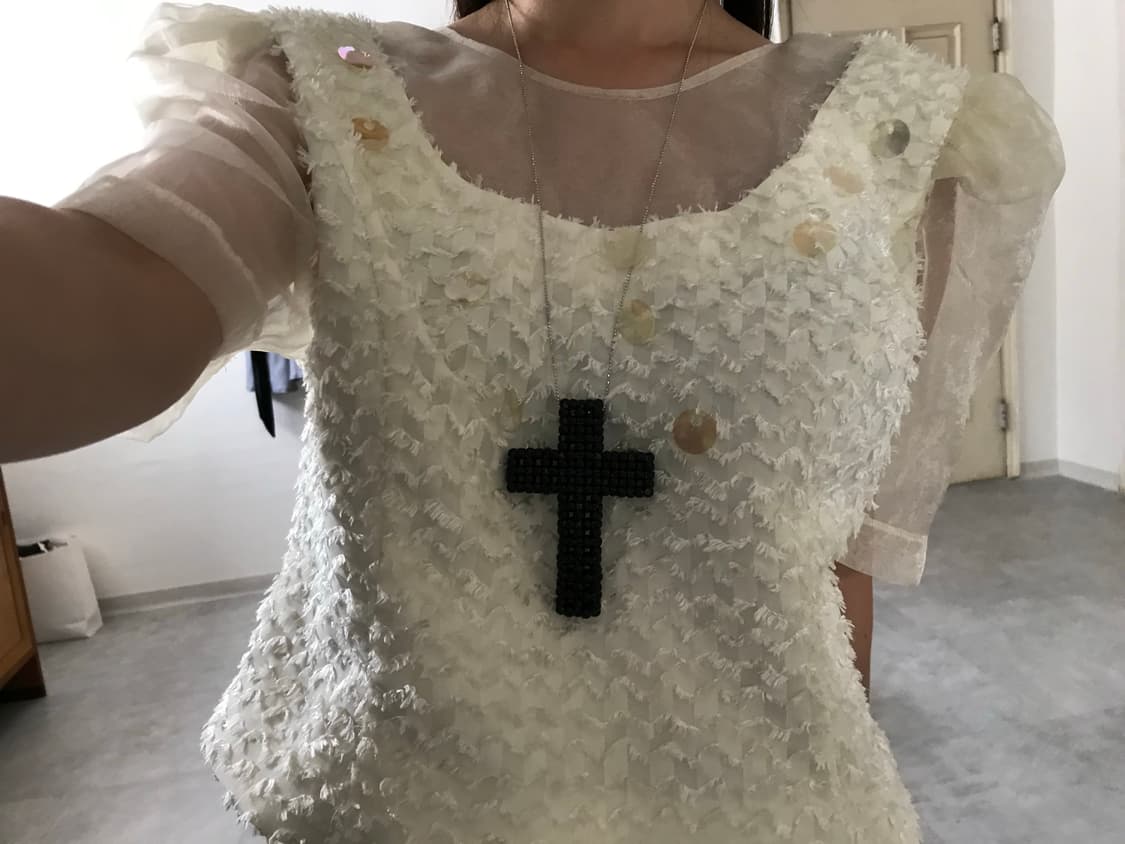 vintage ivory organza puff blouse 상품이미지3