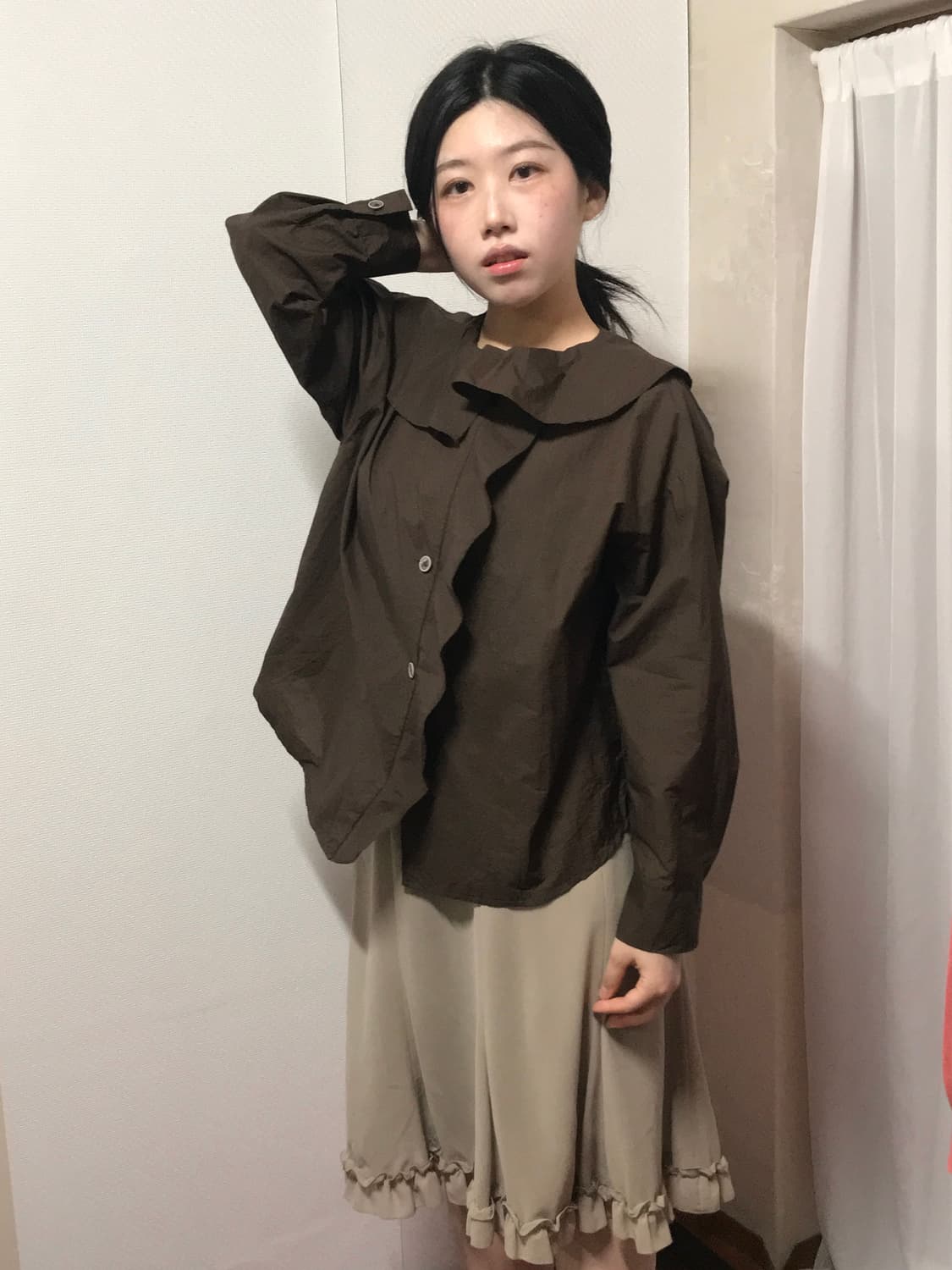 frill brown volume blouse top 상품이미지6