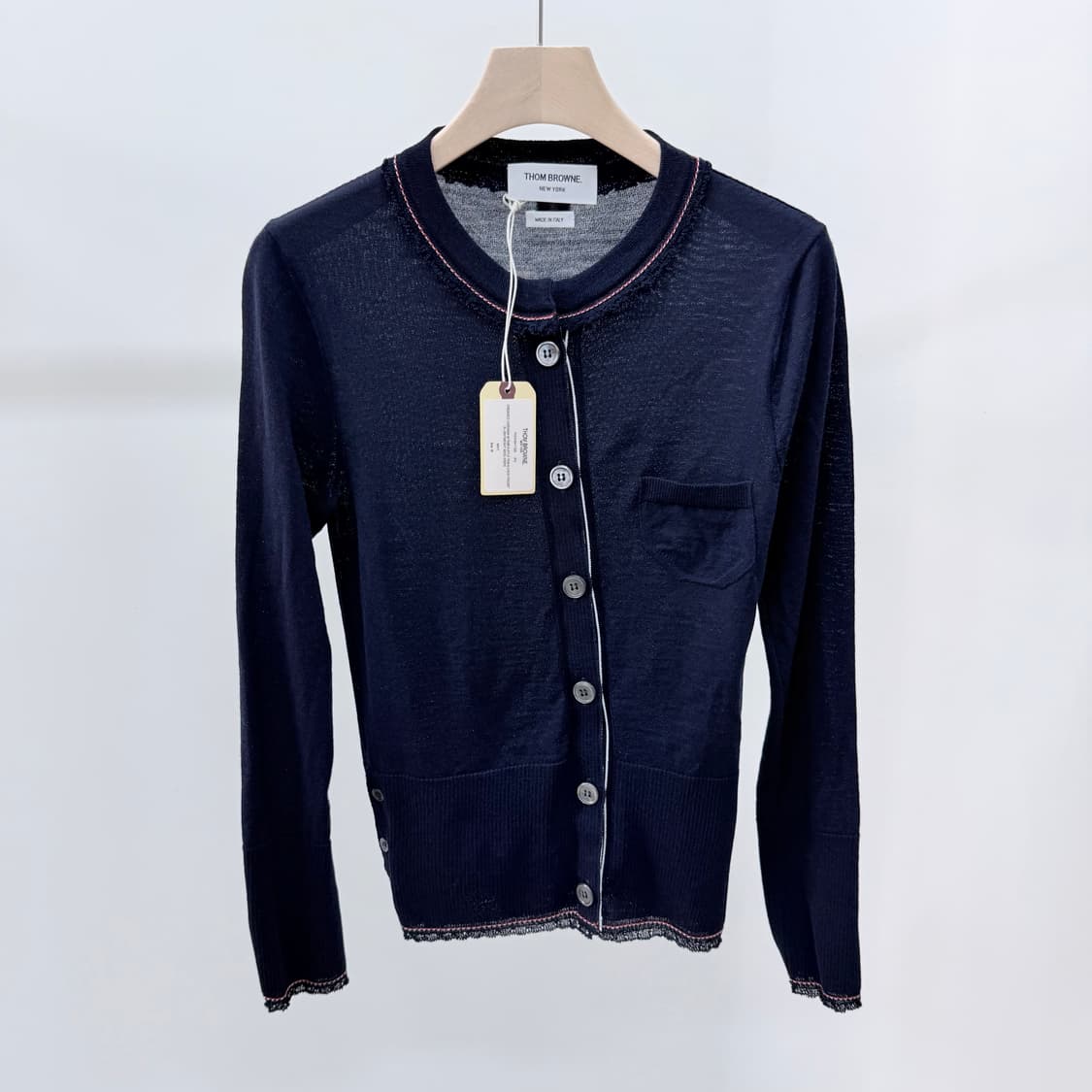 [미사용/38] 톰브라운 트리밍 여성 크루넥 가디건 네이비 상품이미지1