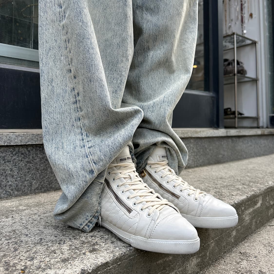 00s 미우미우 퀼팅 레더 포인트 토 하이탑 스니커즈 상품이미지8