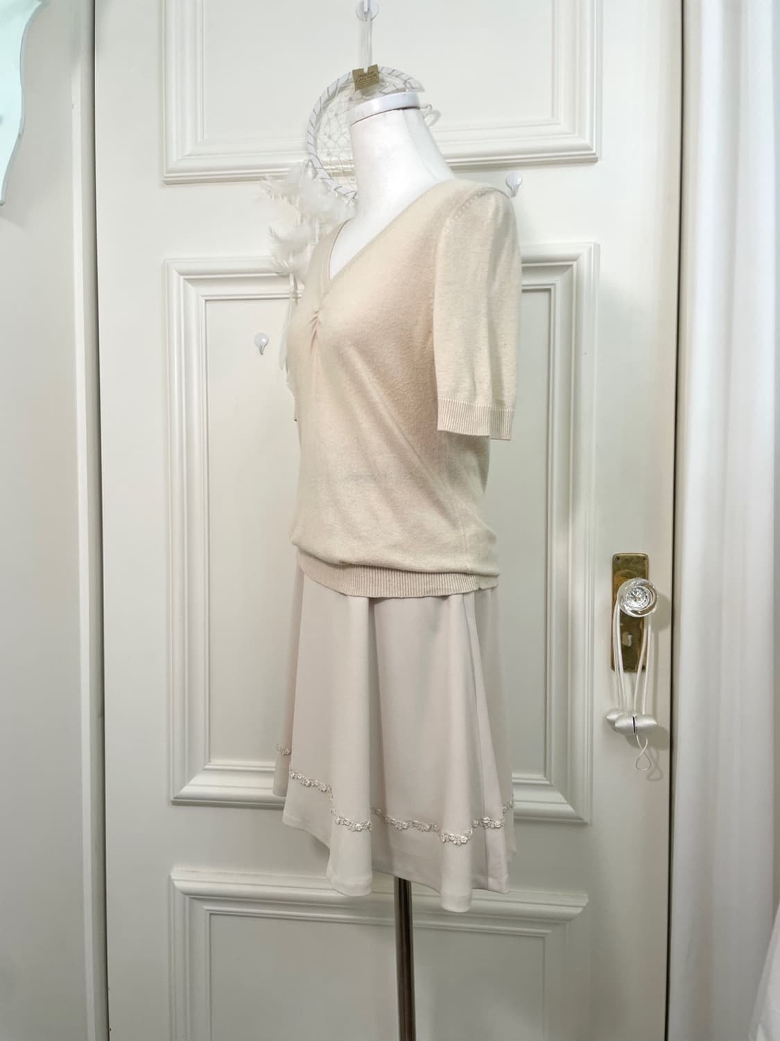 ivory shirring v-neck half knit top(size 상품이미지3