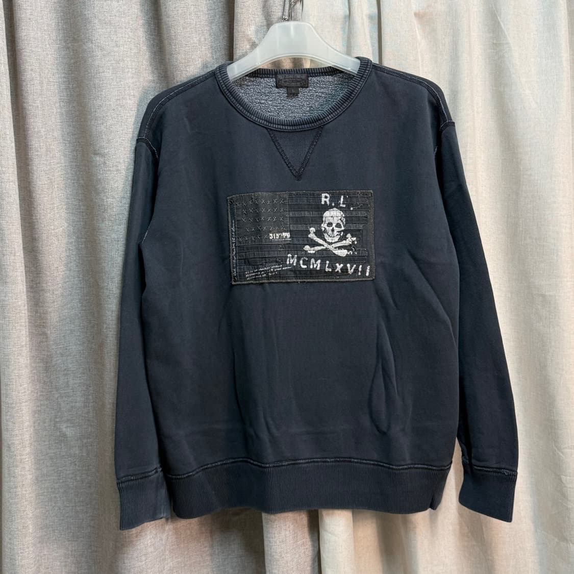 [L] 폴로 진 성조기 스컬 해골 피그먼트 기모 맨투맨 상품이미지2