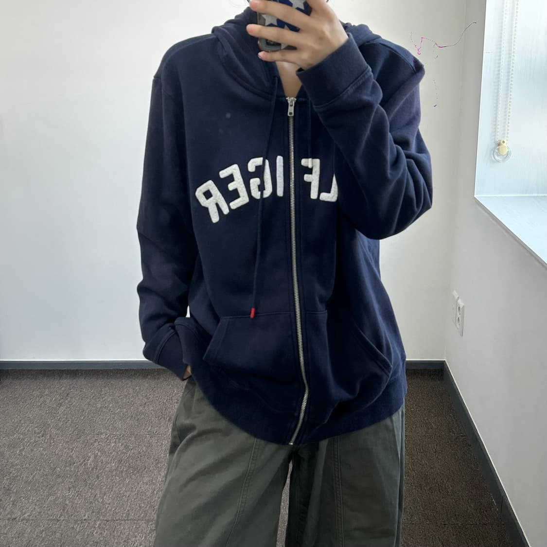 Tommy hilfiger 타미힐피거 스펠아웃로고 네이비 후드집업 상품이미지1