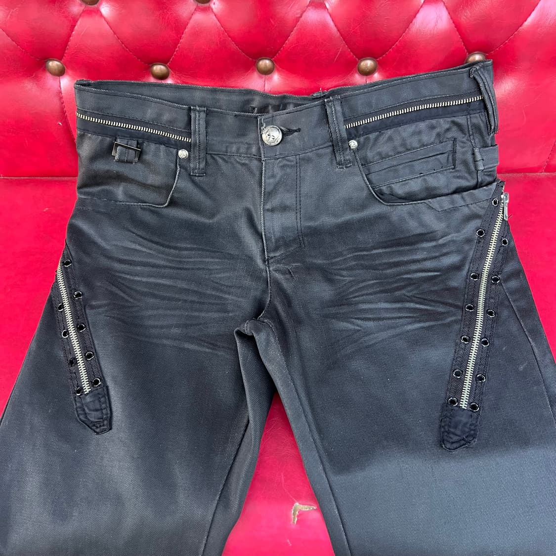 Lovelessism 지퍼 본디지 블랙 코티드 진 상품이미지2