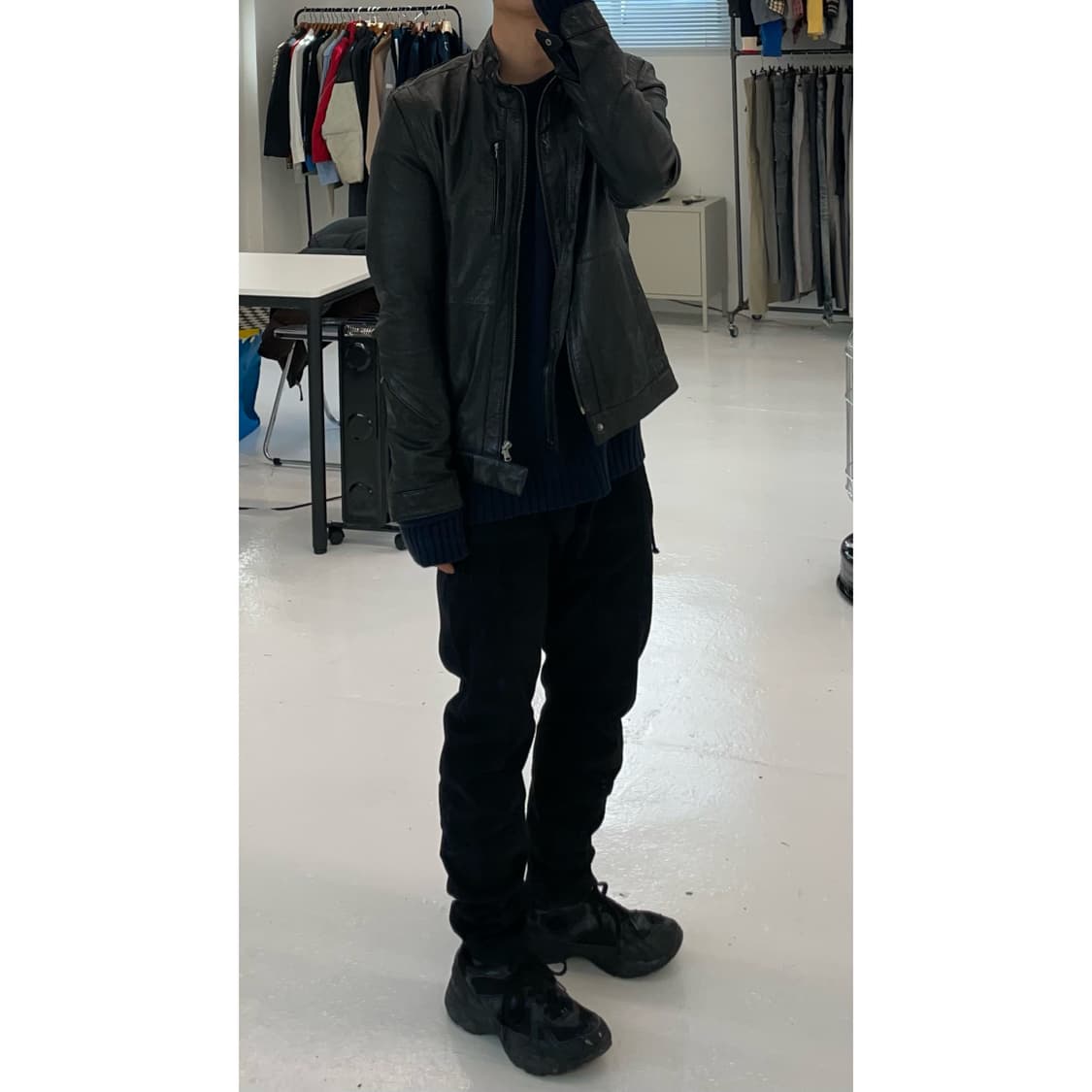 Derg 넥 스트랩 디테일 레더자켓 라이더자켓 상품이미지2