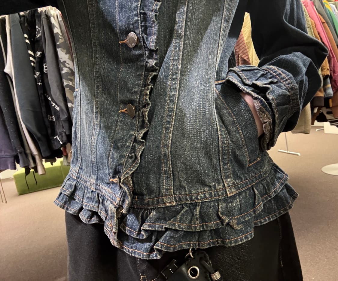 M)재패니즈 빈티지 여성 프릴 디테일 중청 데님자켓 상품이미지3