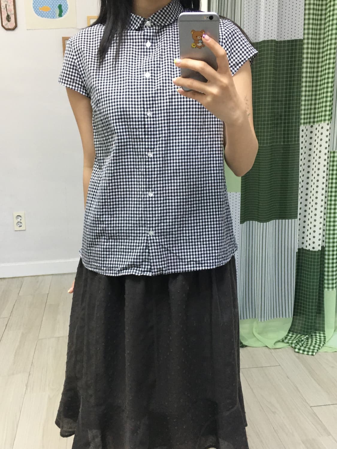 블랙 체크 반소매 블라우스 상품이미지8