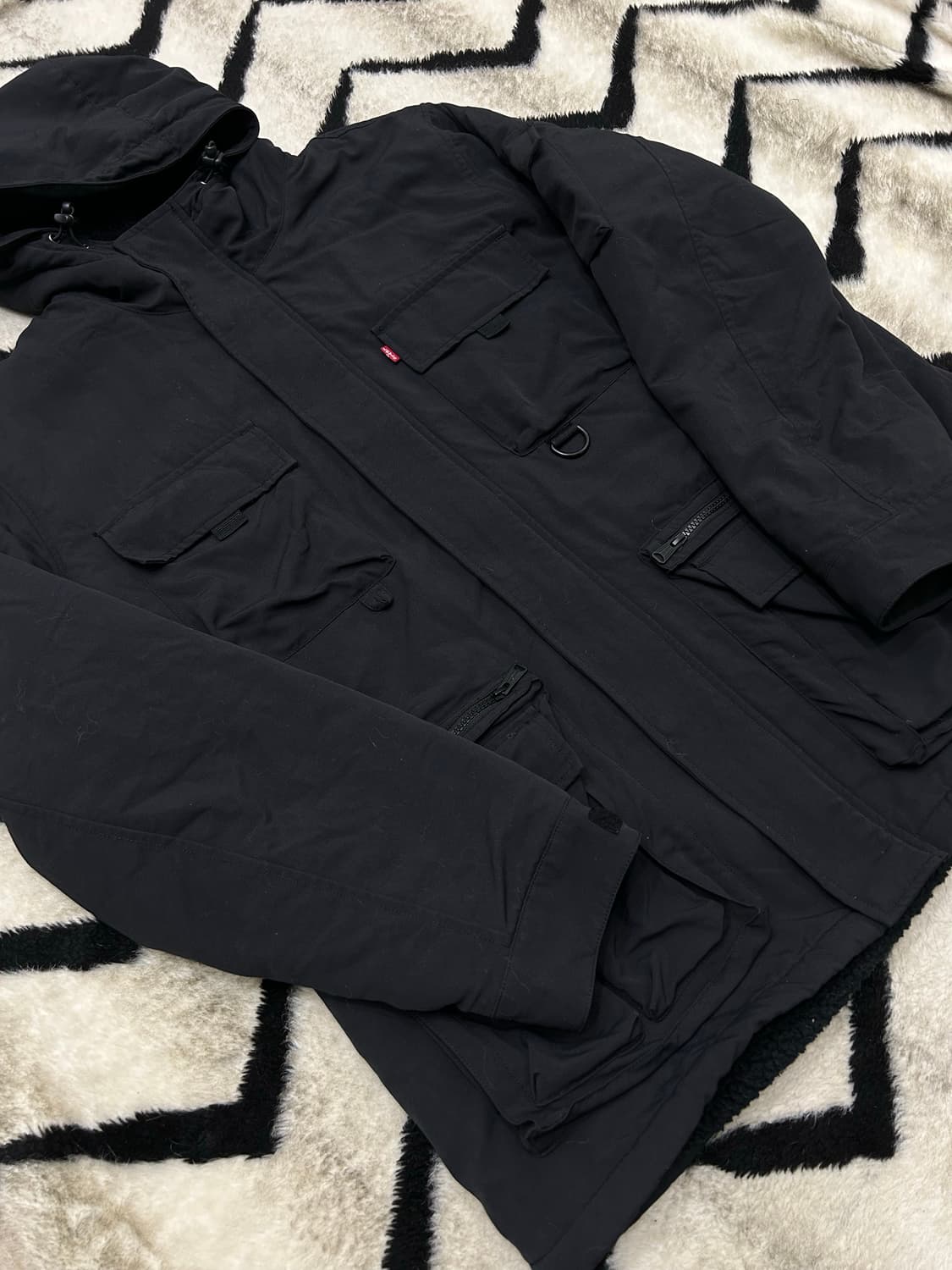 [XL]리바이스 멀티포켓 후드 안감 플리스 바람막이/블랙 상품이미지3