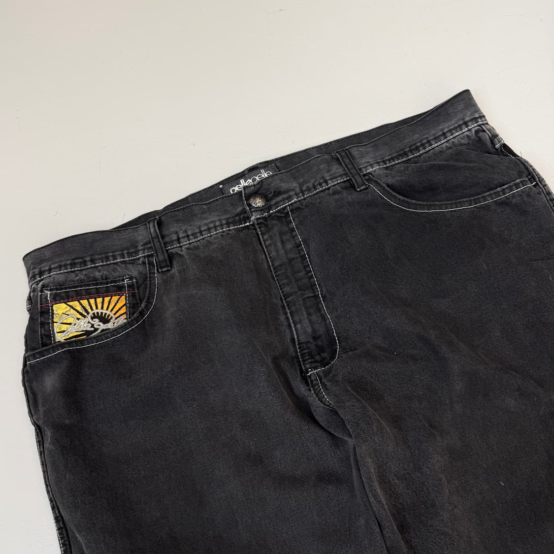 펠레펠레 스컬 해골 뱀 올드스쿨 타투 자수 흑청 와이드 데님팬츠 상품이미지4