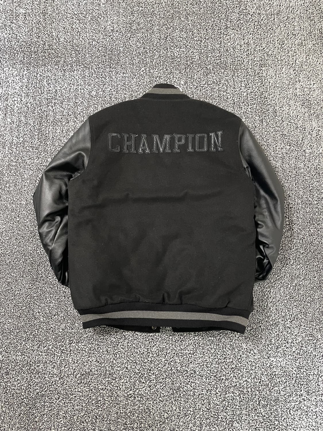 빈티지9. 챔피온 바시티 봄버 자켓 레더 가죽 라이더 빅로고 블랙 상품이미지7