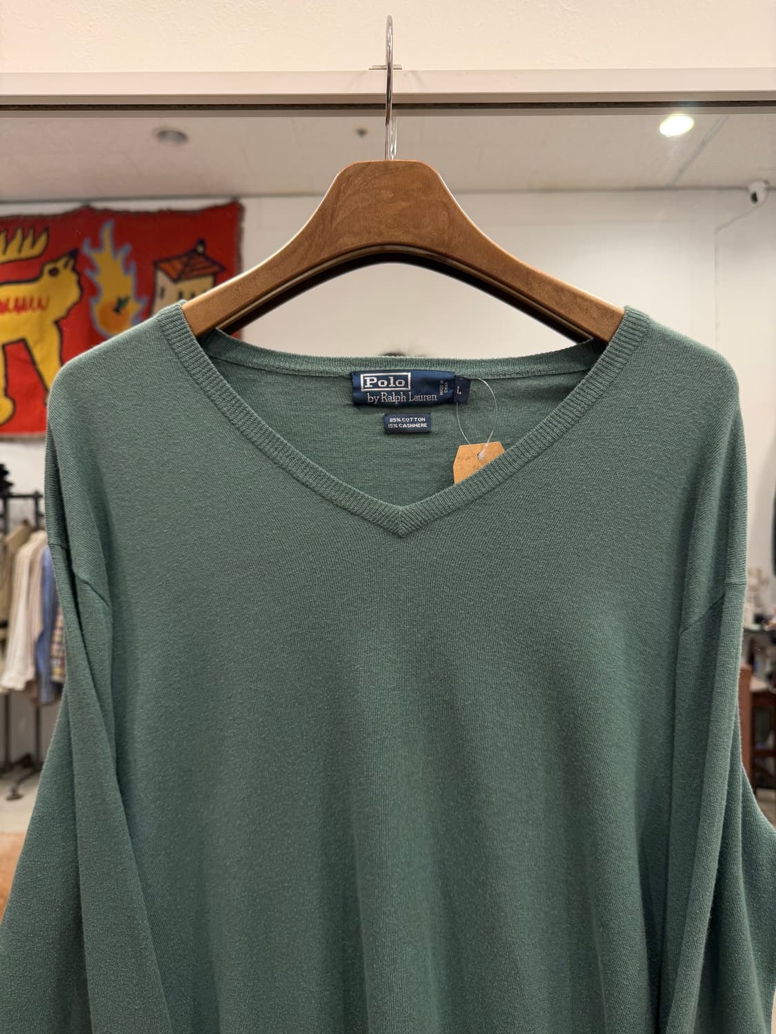 90-00s Polo RL 폴로 랄프로렌 캐시미어 코튼 브이넥 니트 상품이미지3