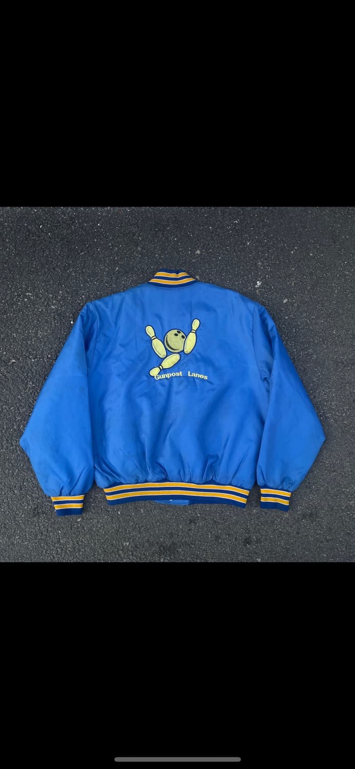 90s USA Birdie 자수 빅로고 올드스쿨 점퍼 사틴 코치자켓 XL 상품이미지8