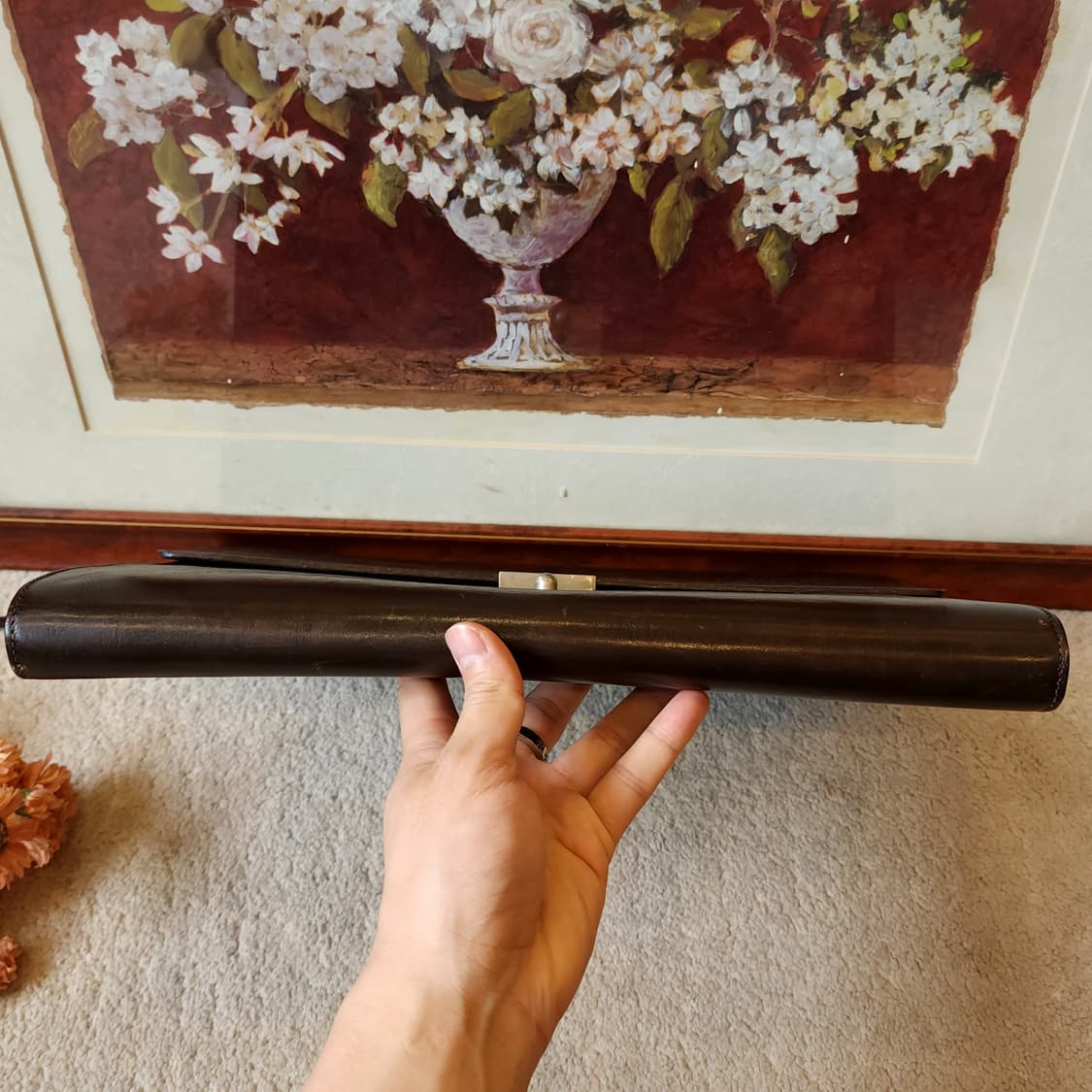 90s 트루사르디 가죽 클러치백 다크브라운 헤비레더 메탈 버클 상품이미지5