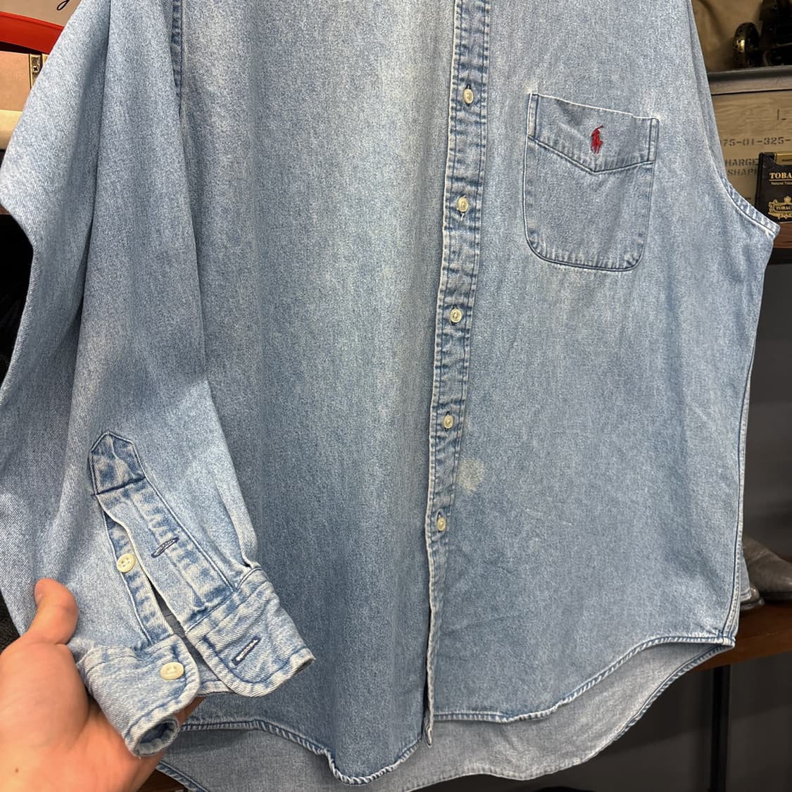 90s 폴로 랄프로렌 Big Shirt 라인 헤비 데님 셔츠 N1015 상품이미지4