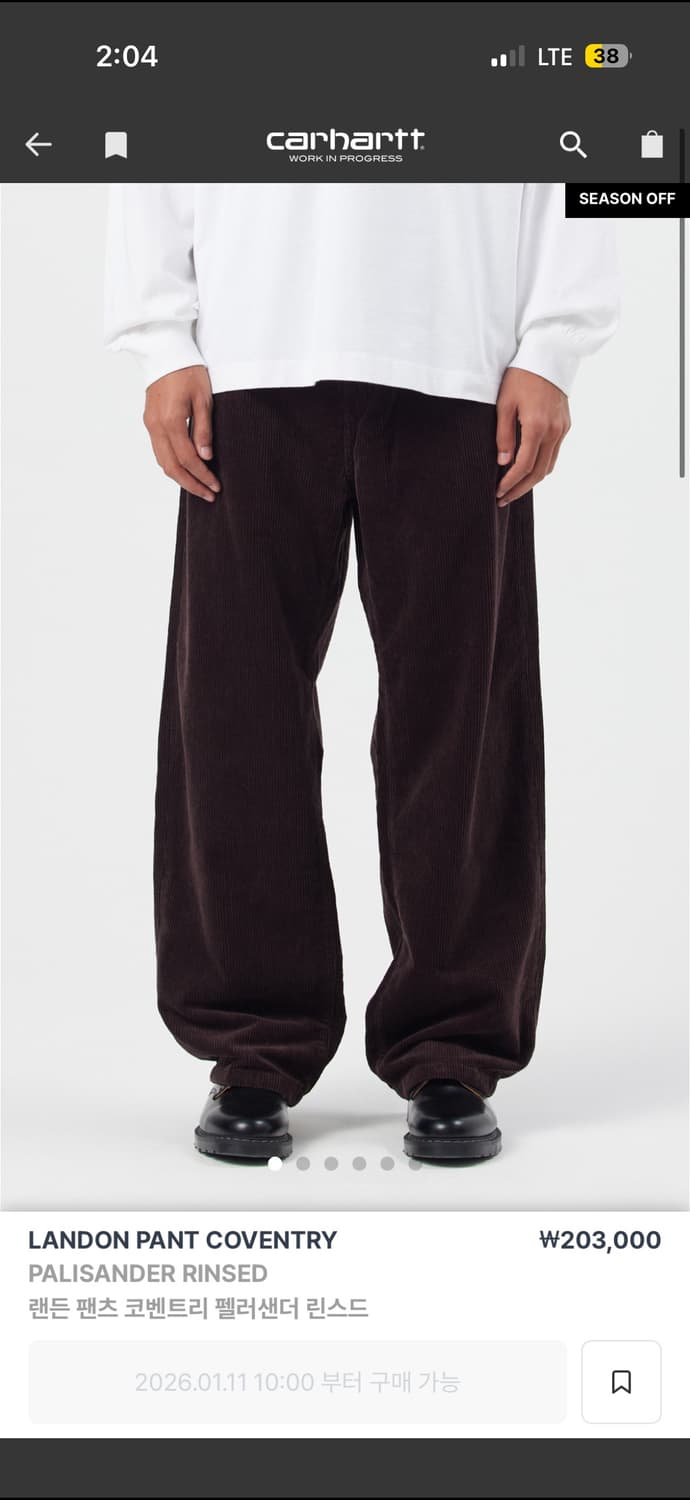 칼하트 윕 랜든 팬츠 코벤트리 펠러샌더 린스드 34사이즈 상품이미지1