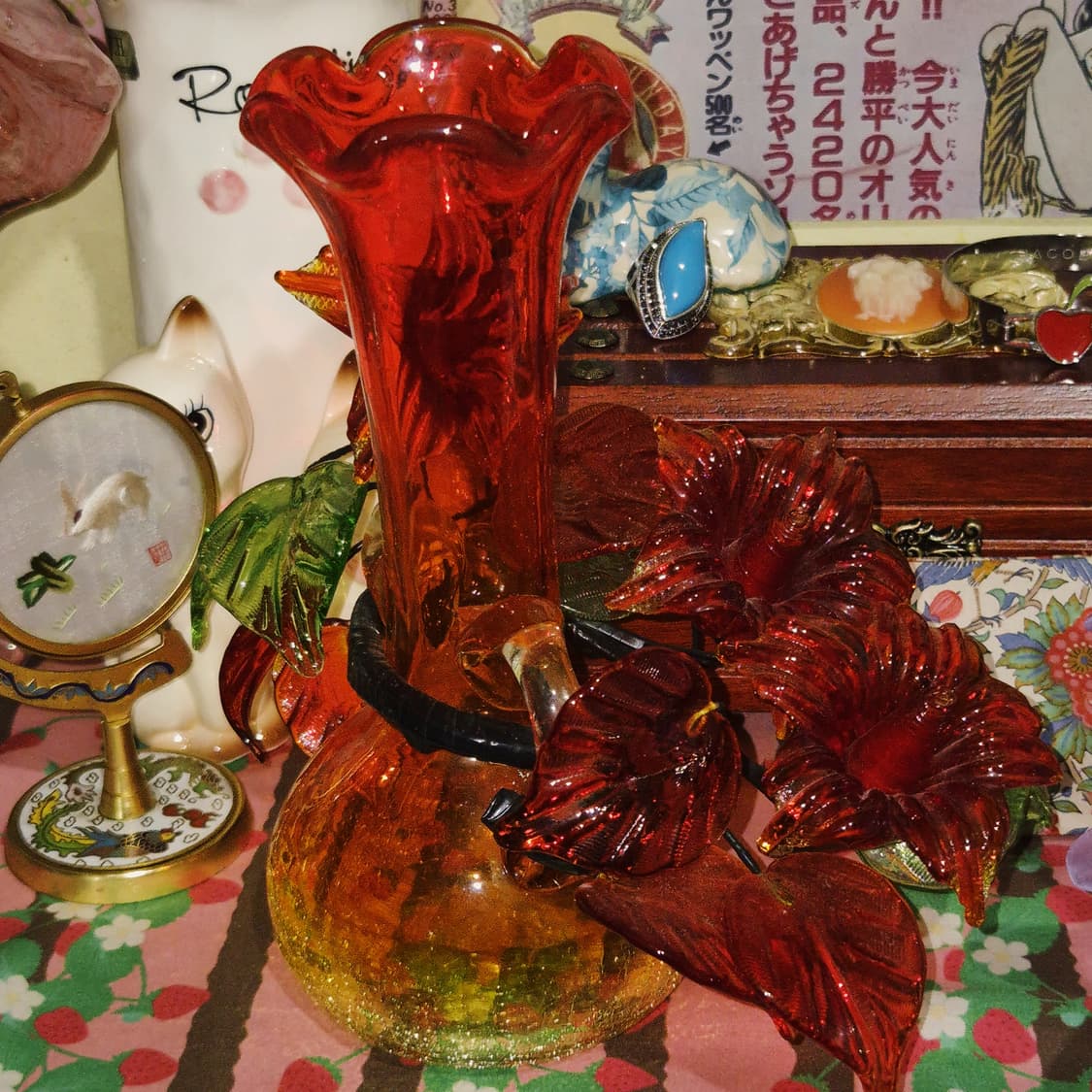 80s 류큐 선셋 크랙 꽃병&유리 송이 세트 상품이미지7