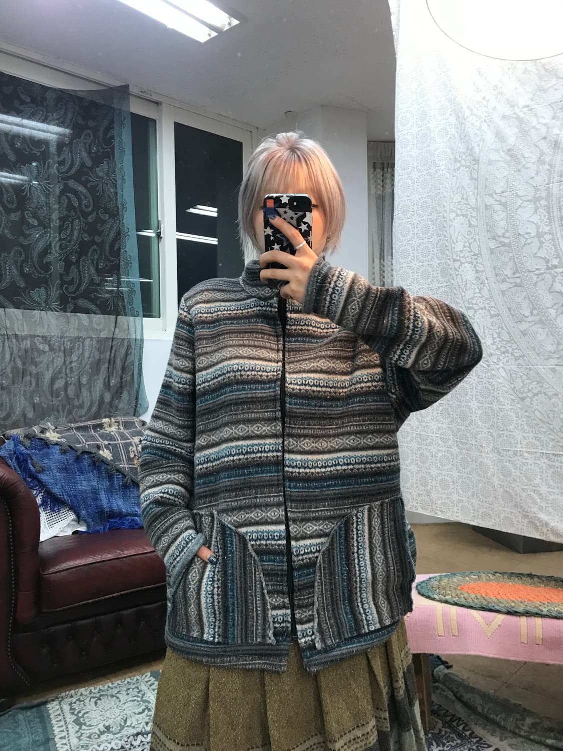 빈티지 에스닉 후리스 플리츠 자켓  상품이미지2