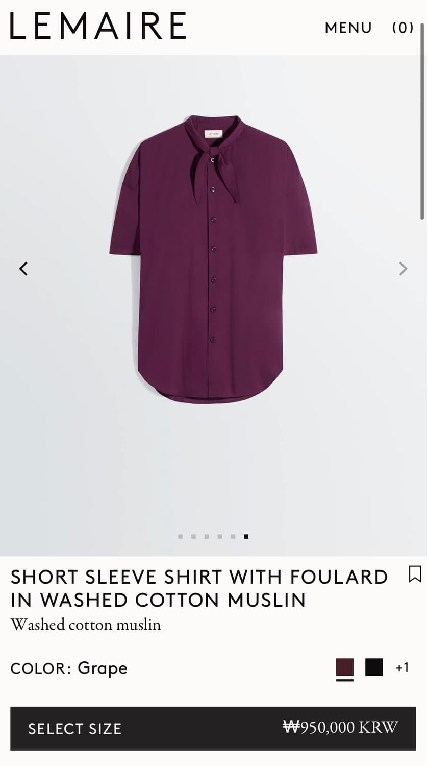 [34,36,38]르메르 26ss FOULARD 스카프 셔츠/그레이프 상품이미지6
