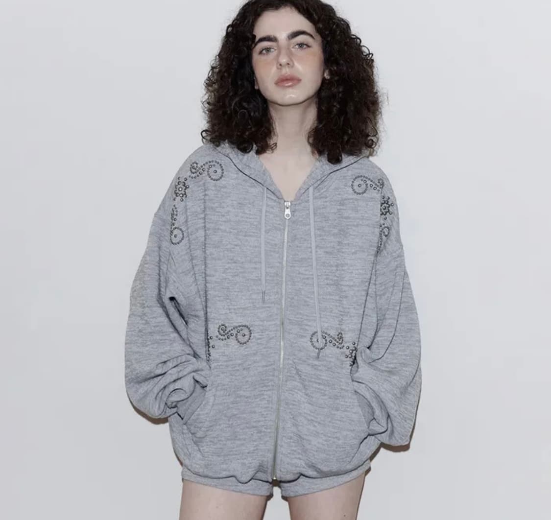 폴리수엠 후드집업 오너먼트 그레이 ornament studded grey 상품이미지1