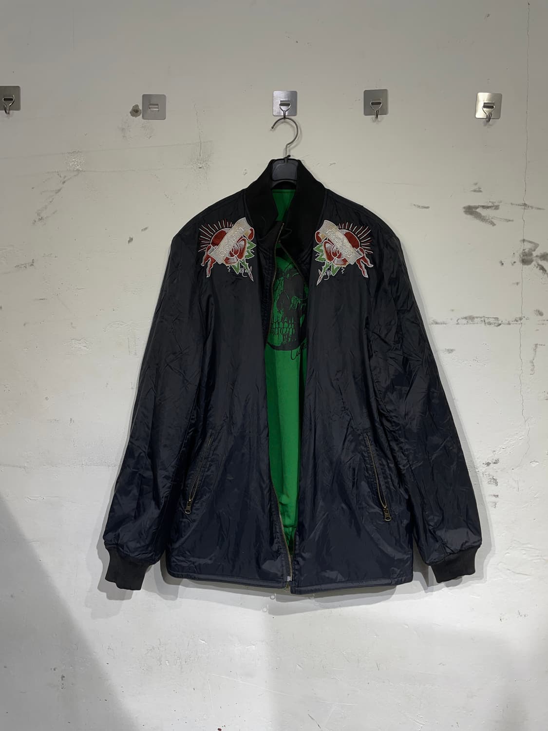 일본빈티지 양면 스카잔 해골 자수 프린팅 스카쟌 자켓 L 상품이미지6