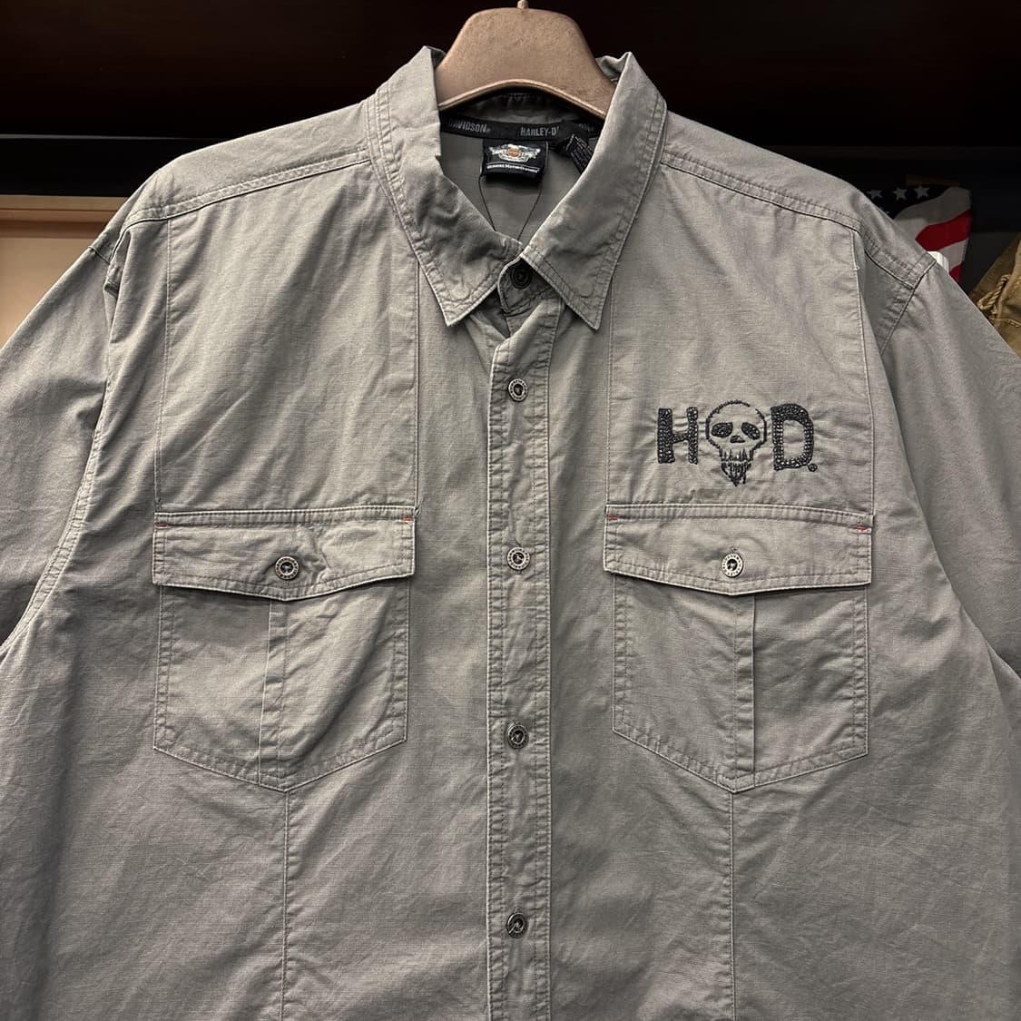할리데이비슨 H-D 스컬 윙 엠브로이드 코튼트윌 워크셔츠 N1157 상품이미지3