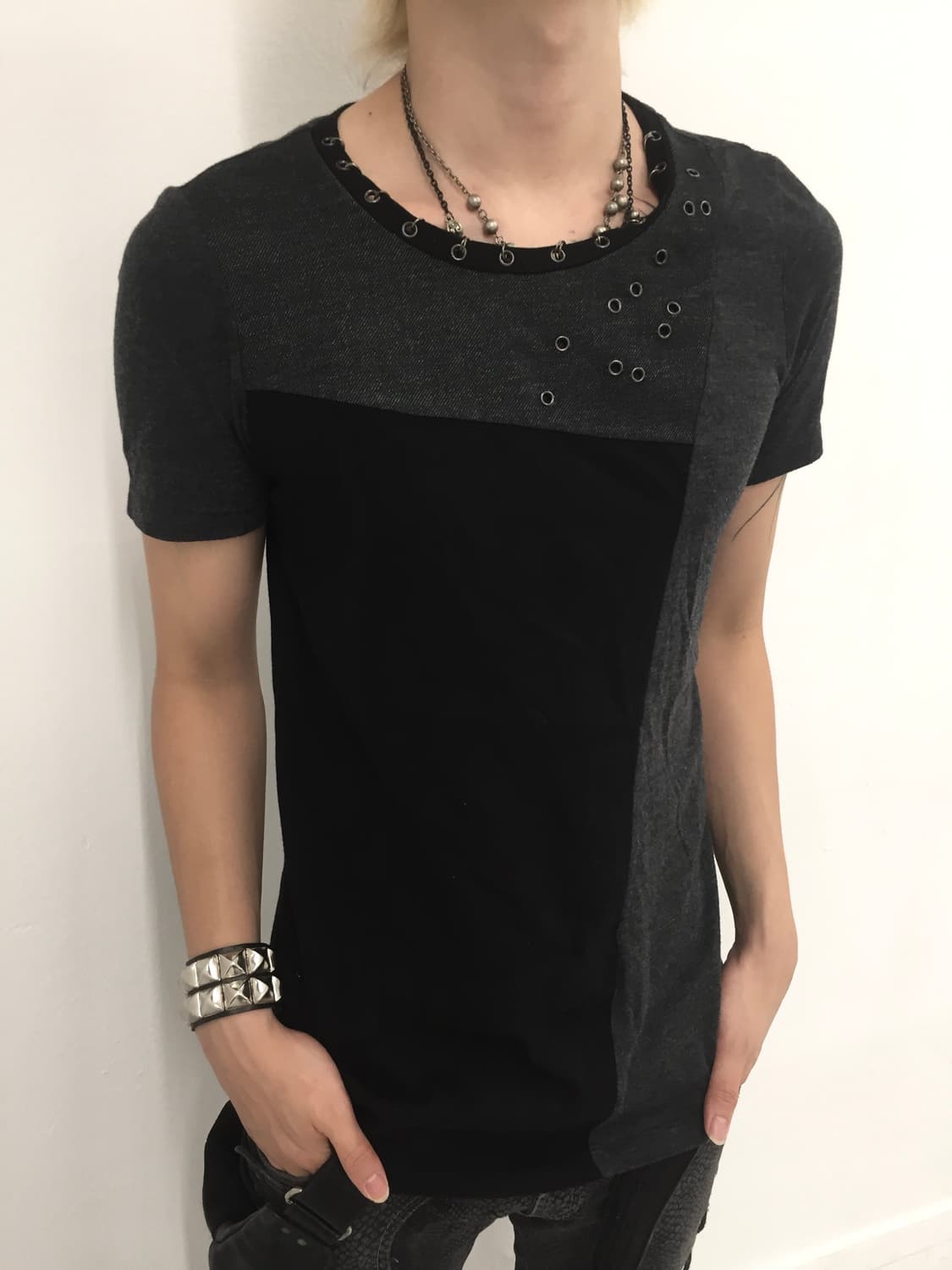 Chain eyelet detail slim-fit t-shirt   상품이미지1