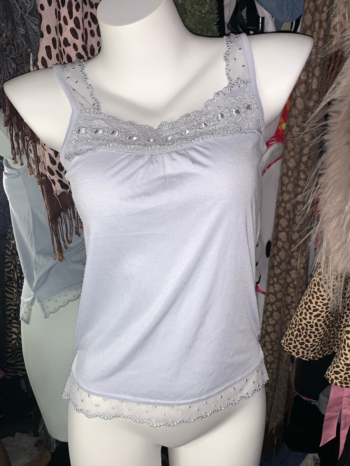 하늘색 모리 리본 레이스 슬리브리스 상품이미지2