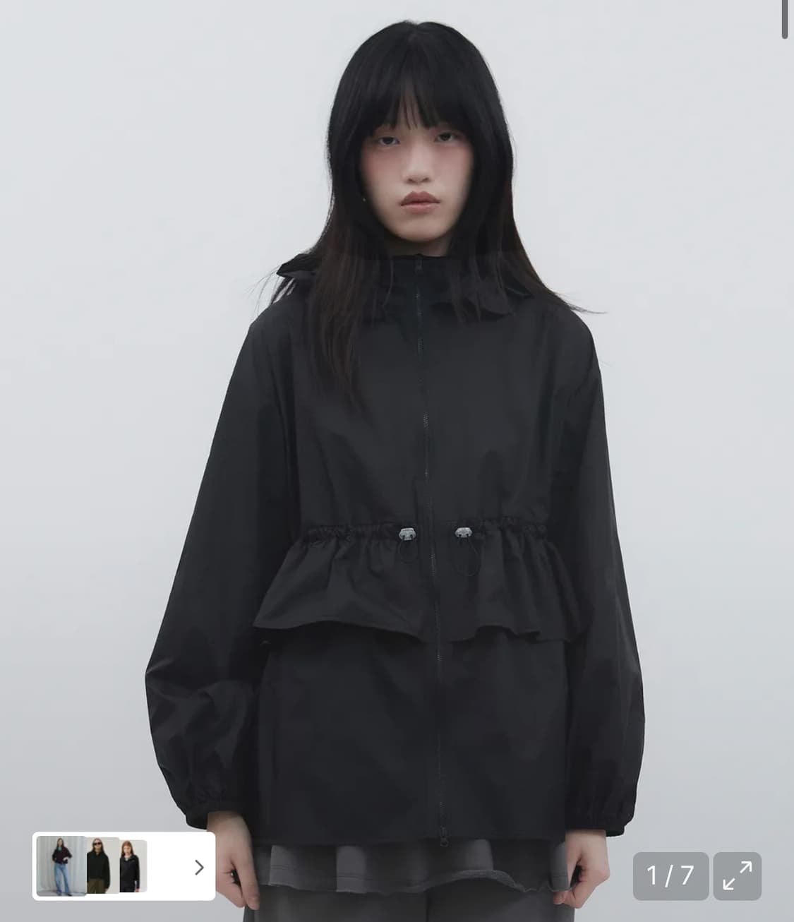 뚜오미오 프릴 레이어드 후드 윈드브레이커 자켓 블랙 상품이미지1