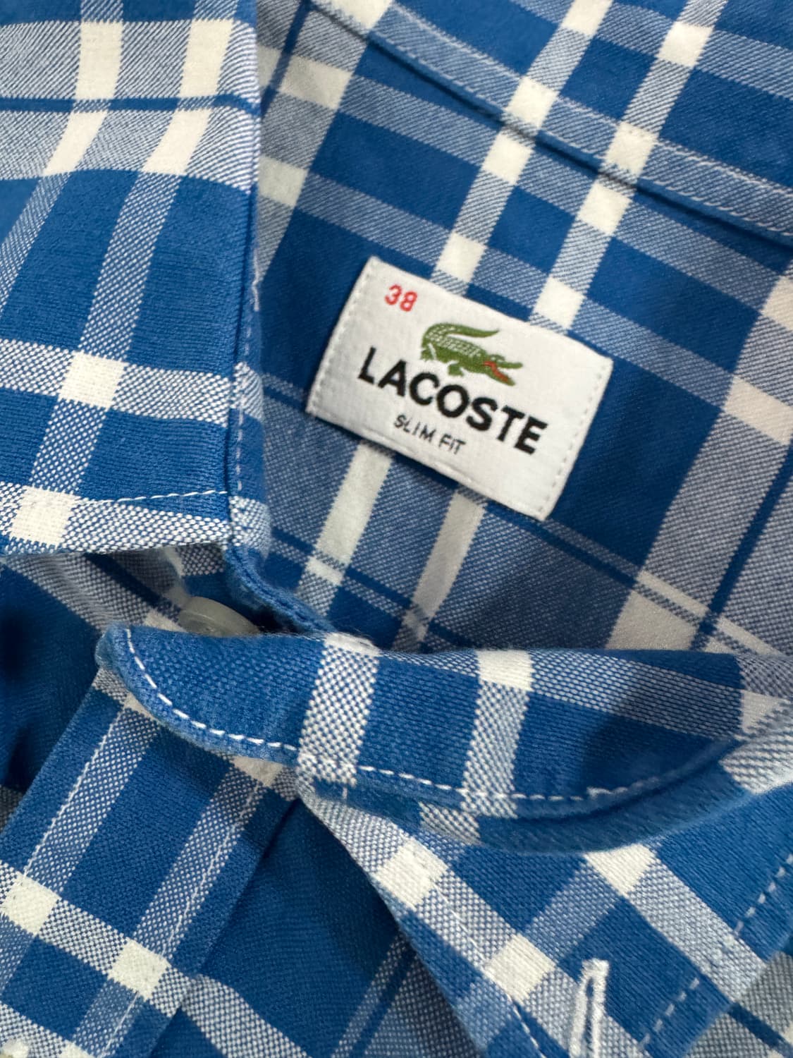정품 라코스테 슬림핏 이쁜 블루 체크 셔츠 S~~M 상품이미지4