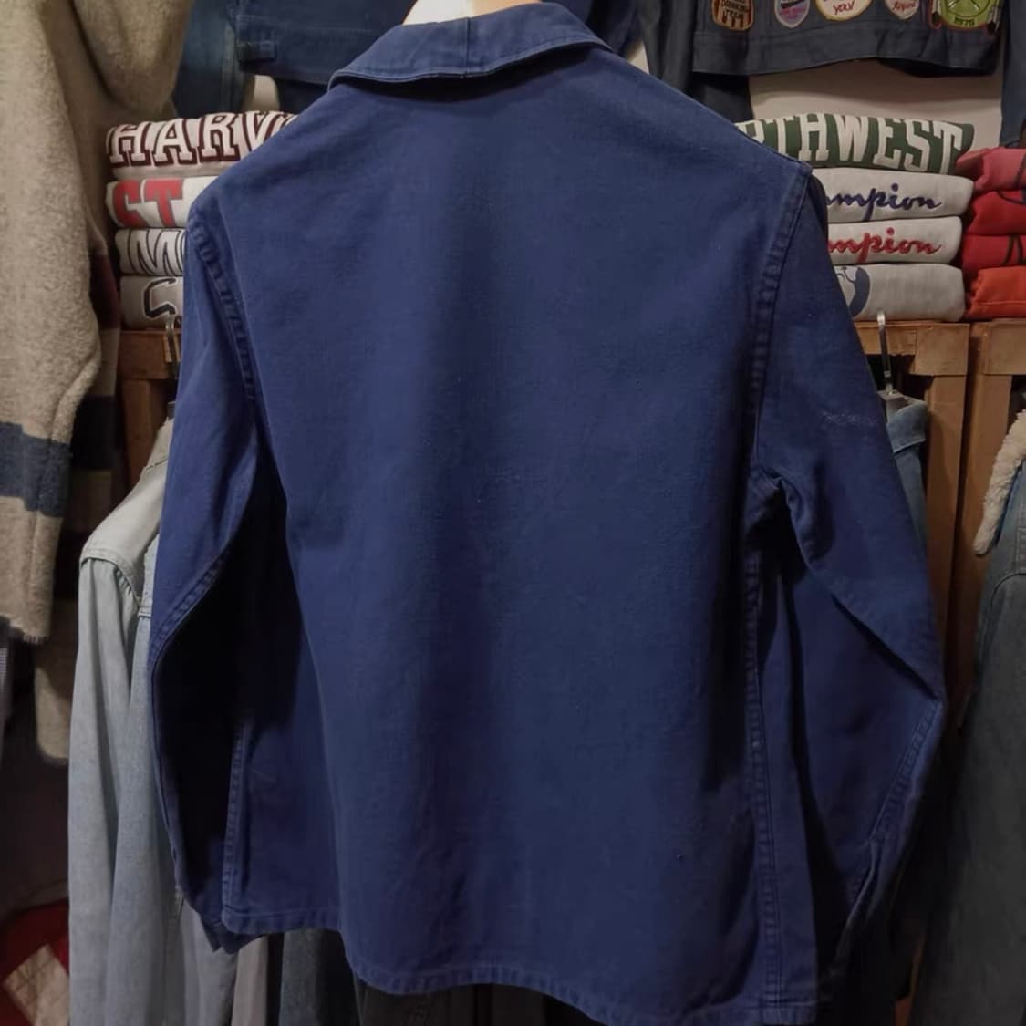  [Vintage] 70s 프렌치 잉크 블루 라운드 칼라 워크 자켓 상품이미지5