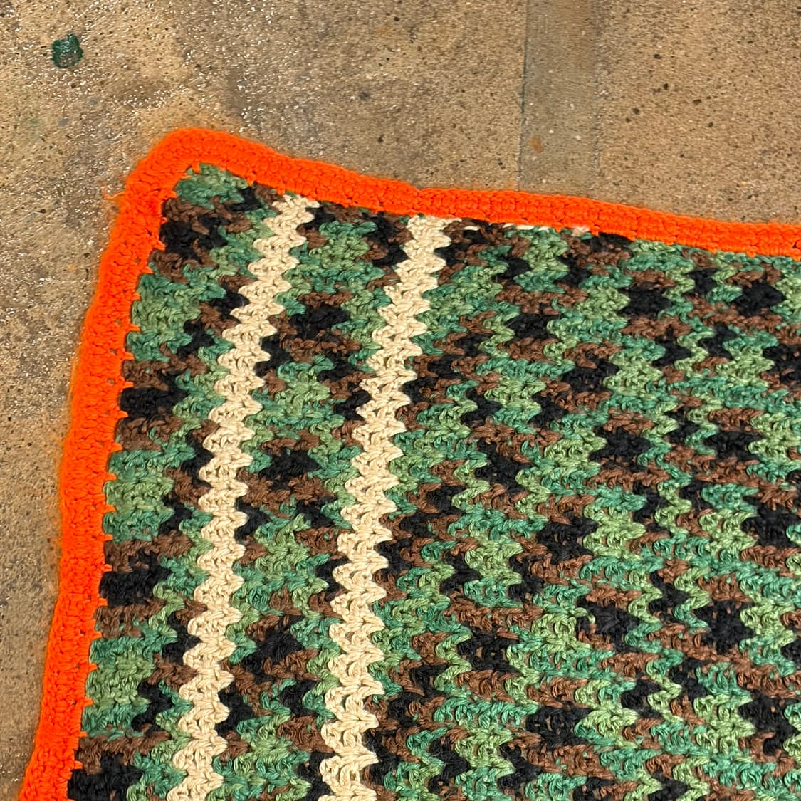 90s USA 니트 울 카모 카페트 러그 매트 상품이미지5