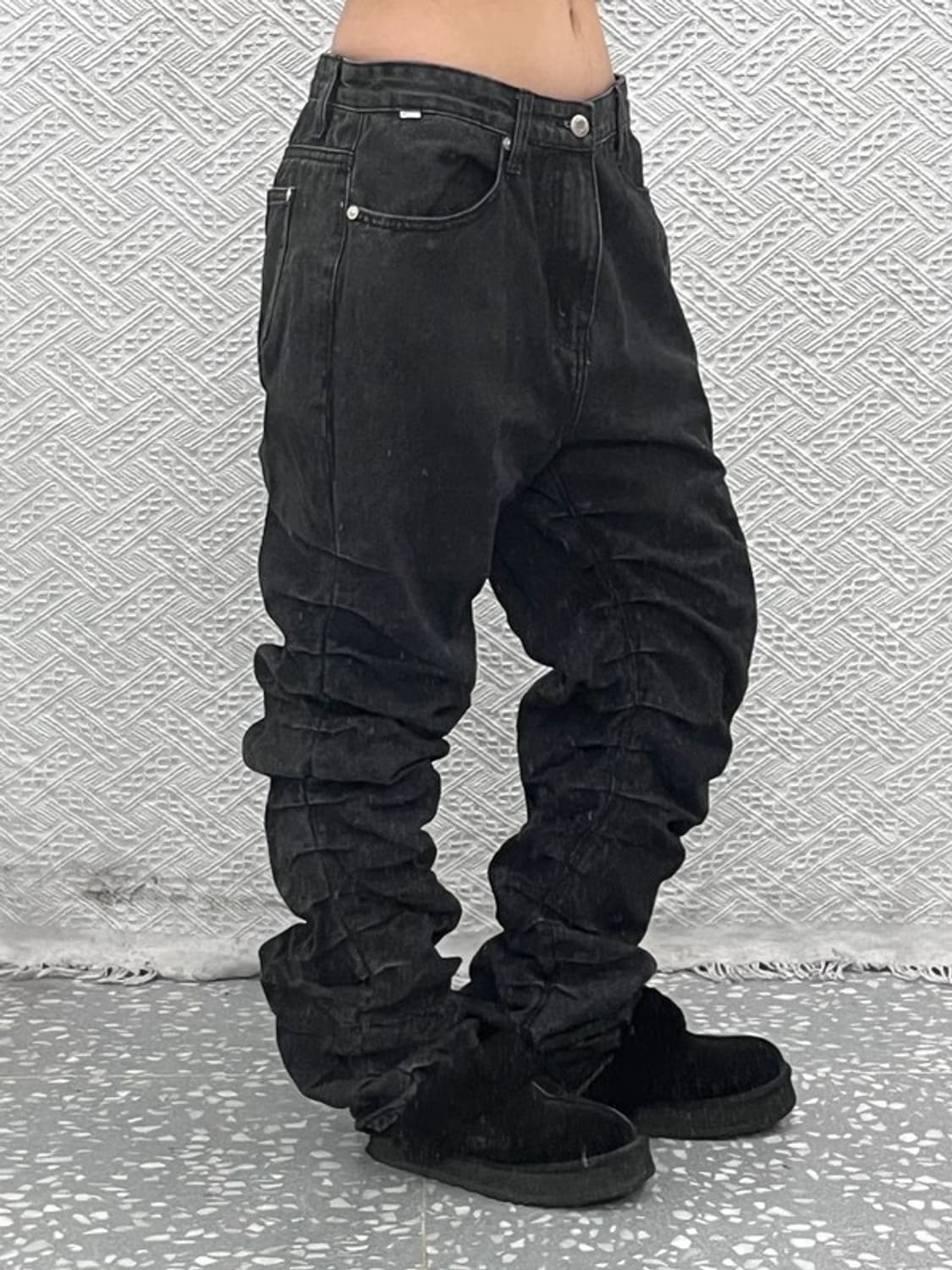 노메뉴얼 스트릿 펑크 드레이프 곱창 흑청 데님팬츠 M C10929 상품이미지2