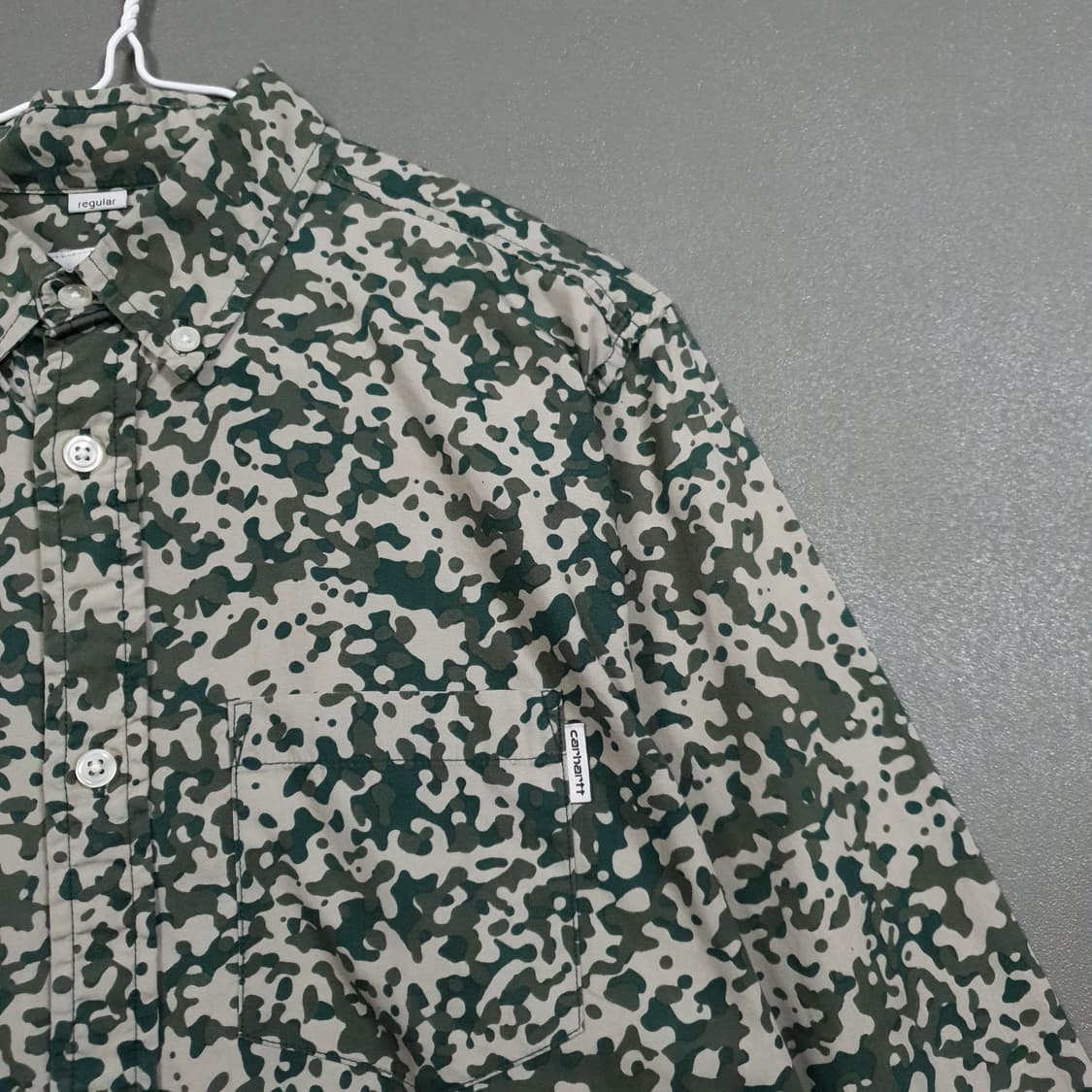 실측 M (95) 칼하트 카모 스테인 밀리터리 포켓 셔츠 긴팔 남방 상품이미지3