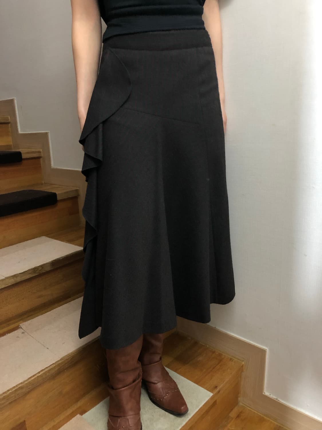 빈티지 그레이 핀 스트라이프 러플 스커트 상품이미지6