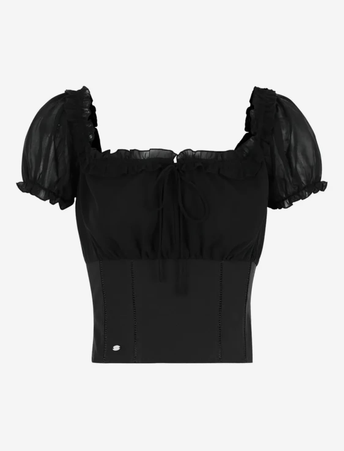 [새상품/M]페일제이드 쉬폰 레이스 퍼프 블라우스 블랙 검정 상품이미지2